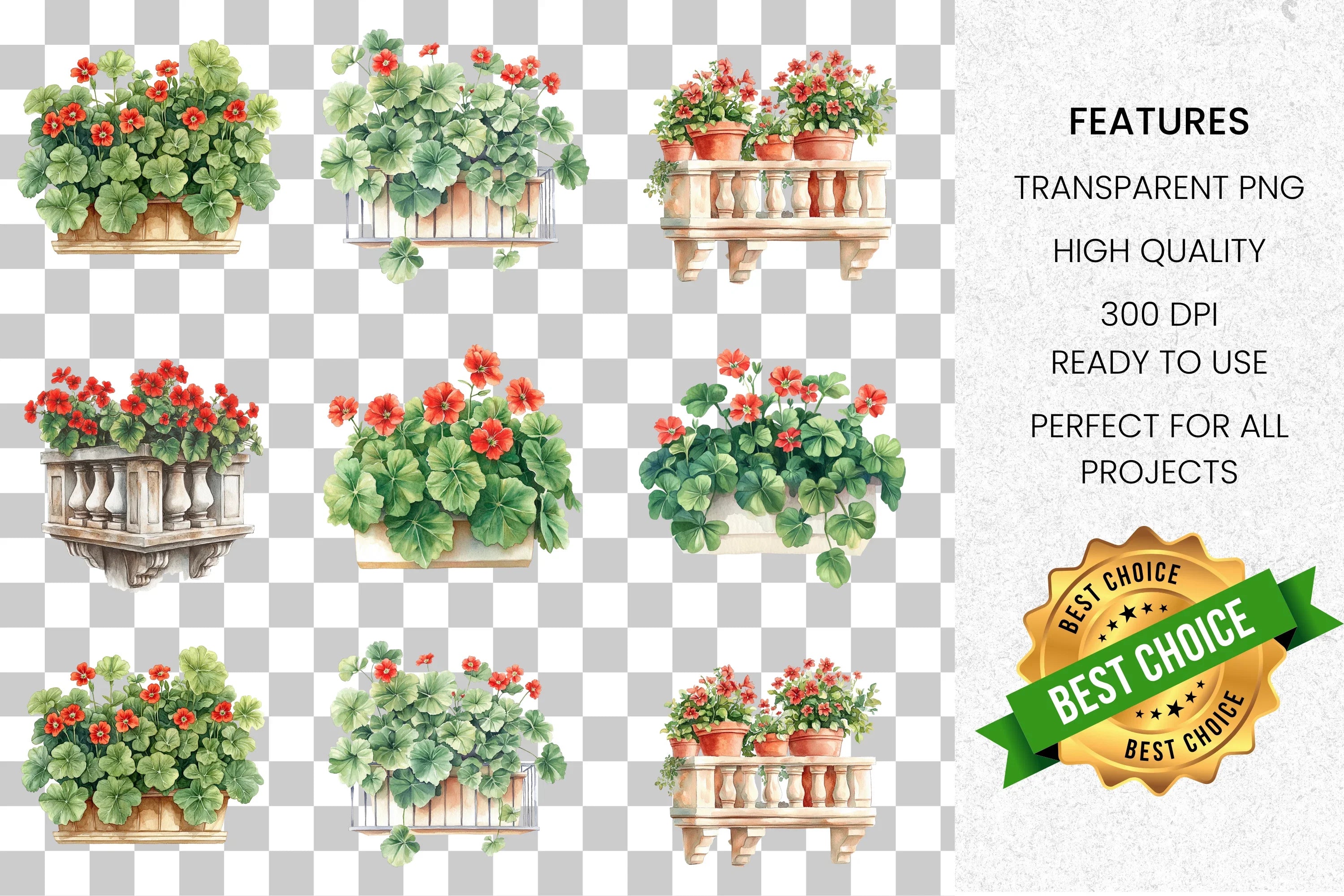 Geraniums Balcony Clipart Bundle