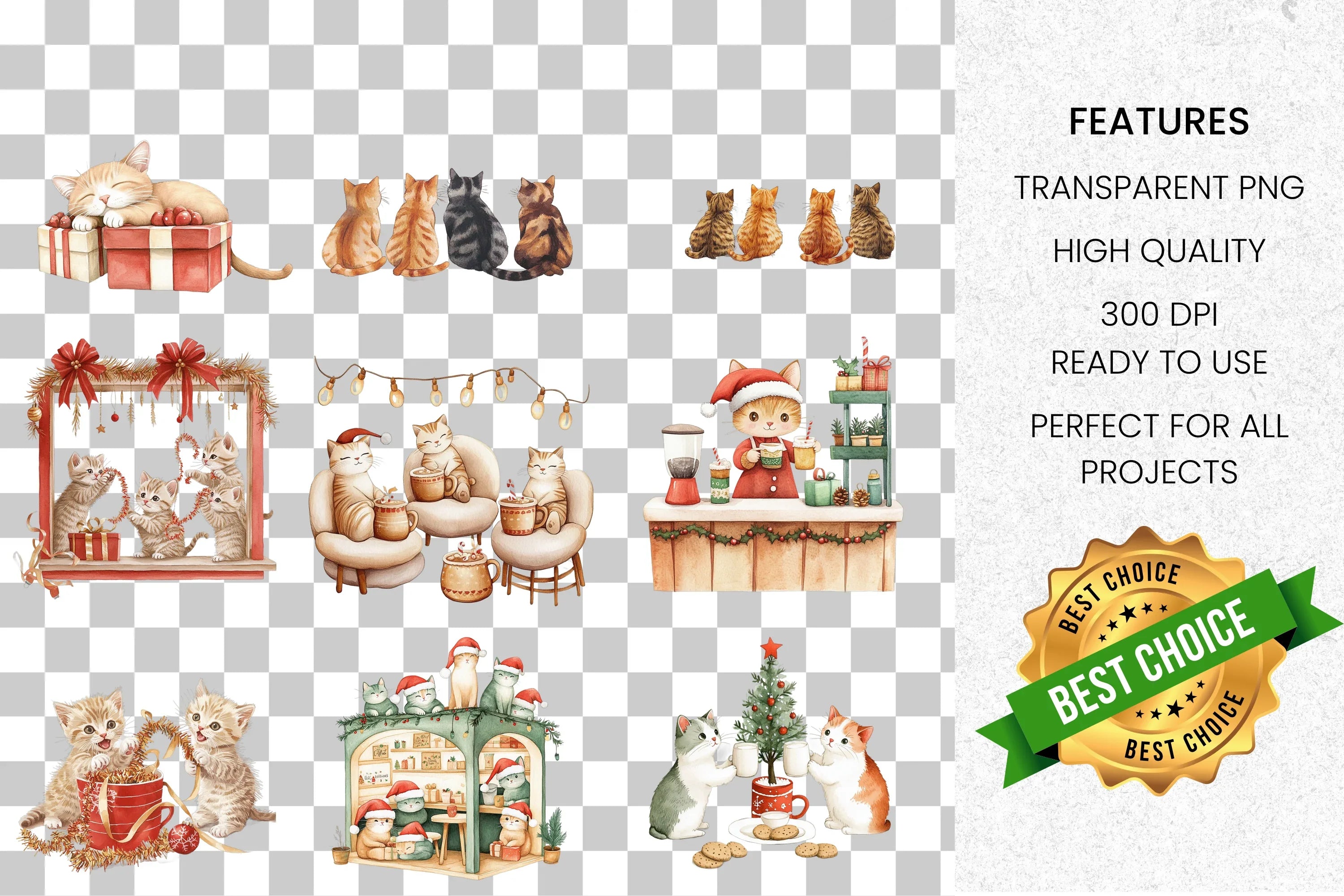 Cozy Cats Christmas Bakery Clipart Bundle