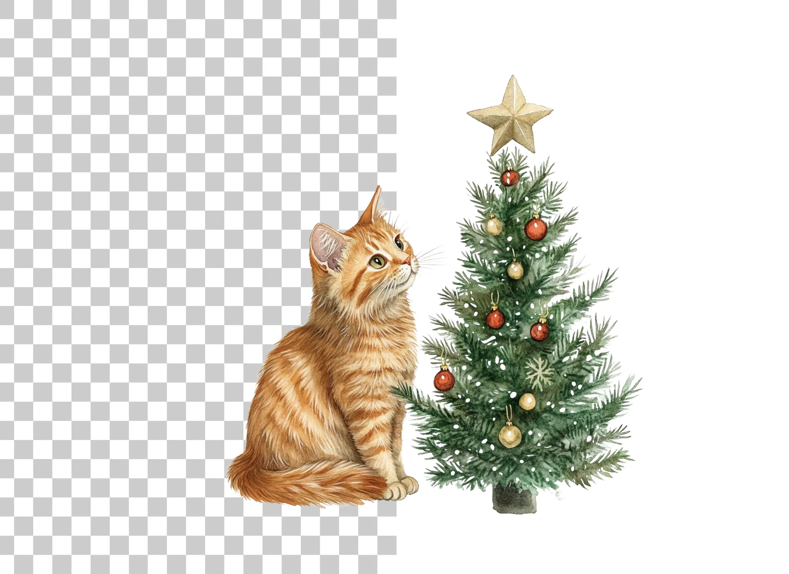 Christmas Kittens and Decorated Trees Clipart Bundle