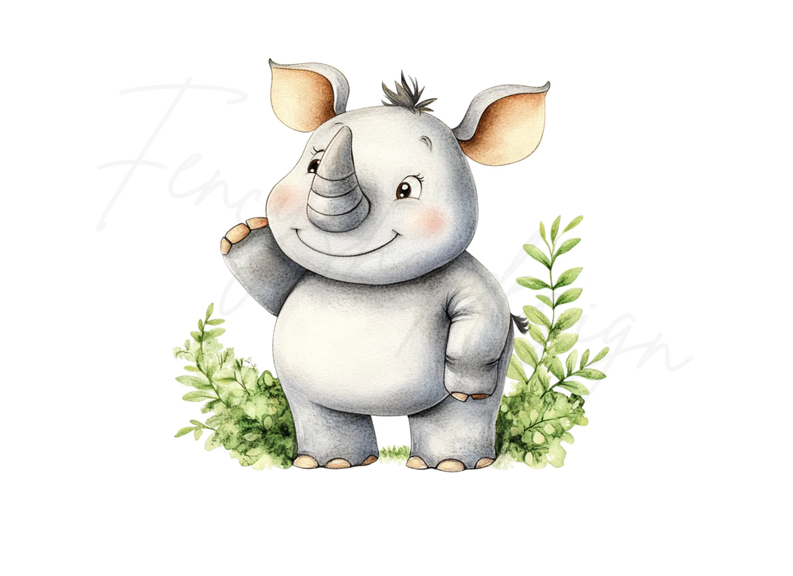 Cute Baby Rhino Clipart Bundle