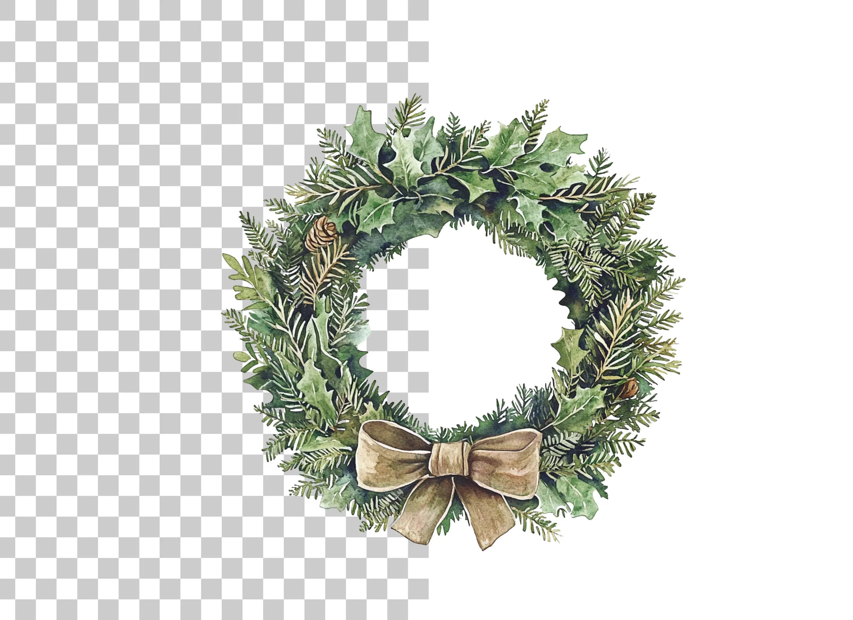 Elegant Holly Wreath Clipart Bundle