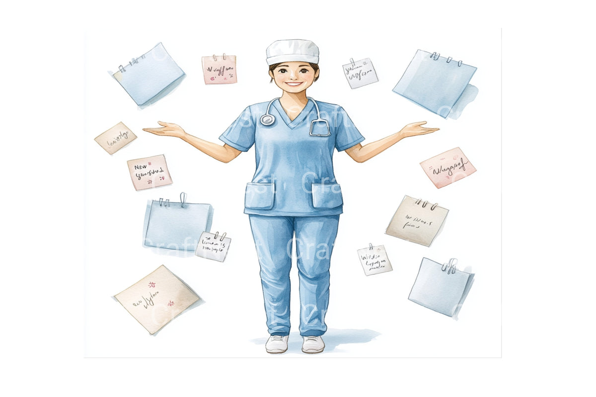 Nurses With Floating Notes Clipart Bundle