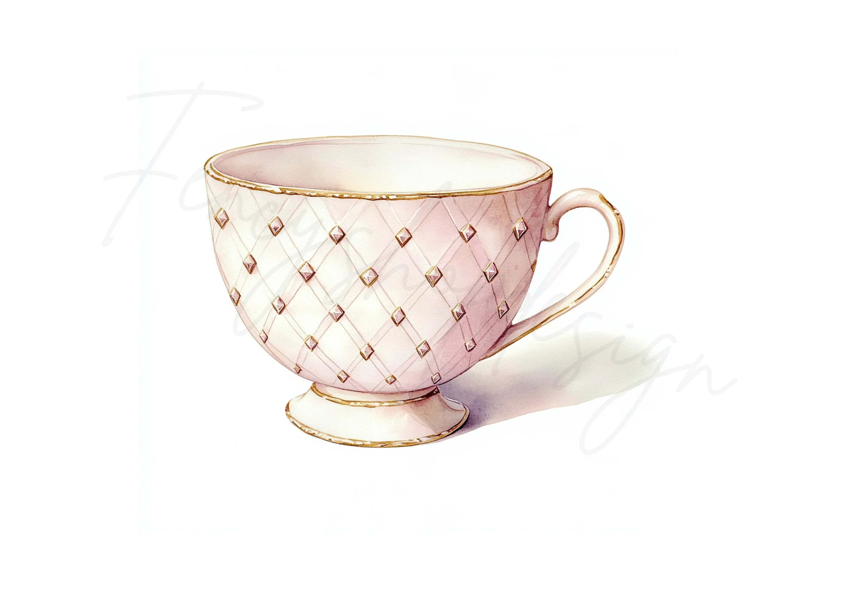Pink Diamond Pattern Teacup Clipart Bundle