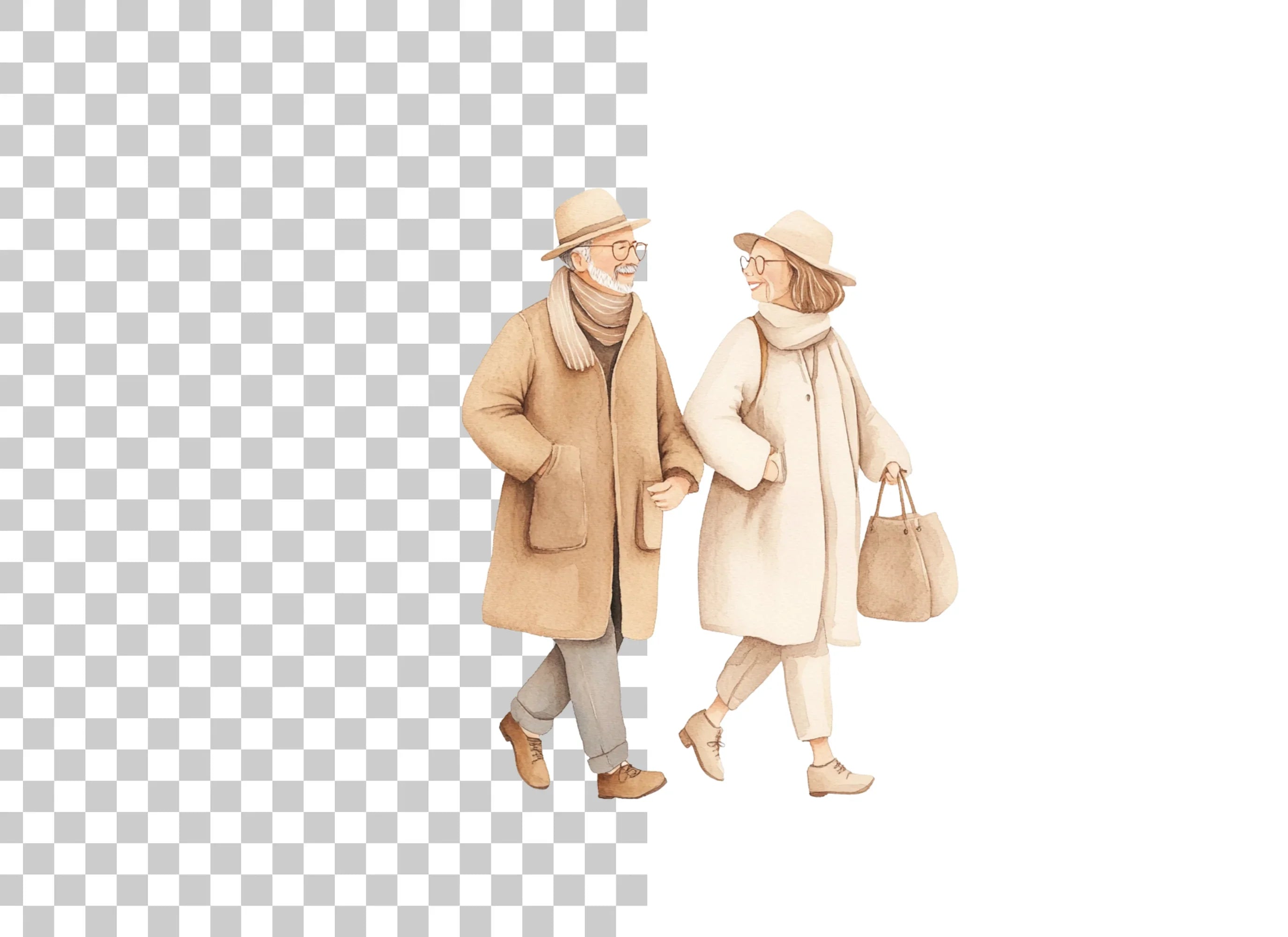 Stylish Senior Couples Walking Clipart Bundle