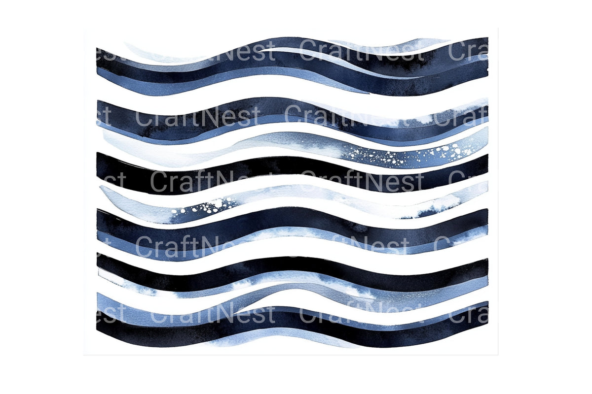 Navy Blue Waves Clipart Bundle