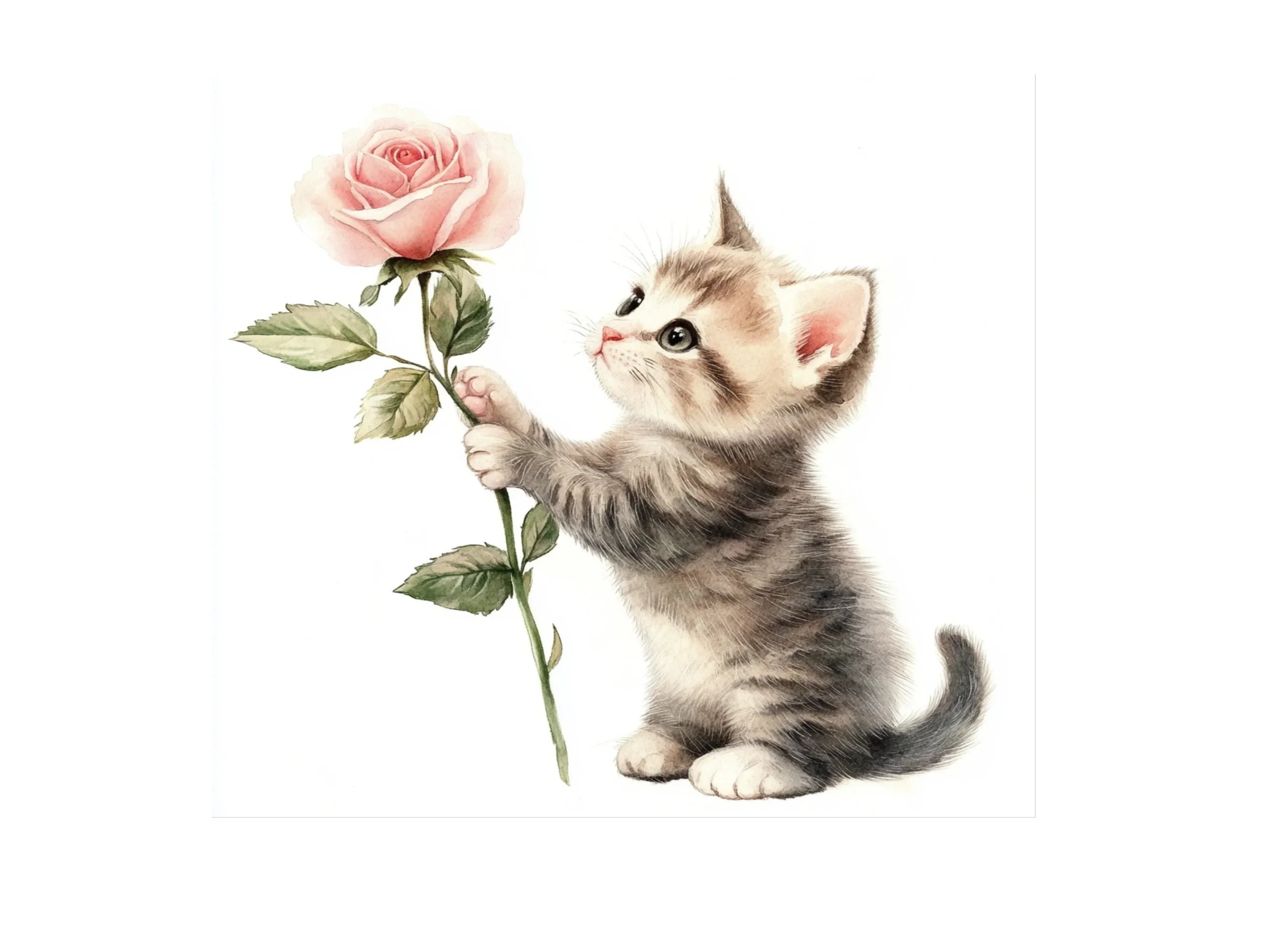 Cute Kittens with Pink Roses Clipart Bundle