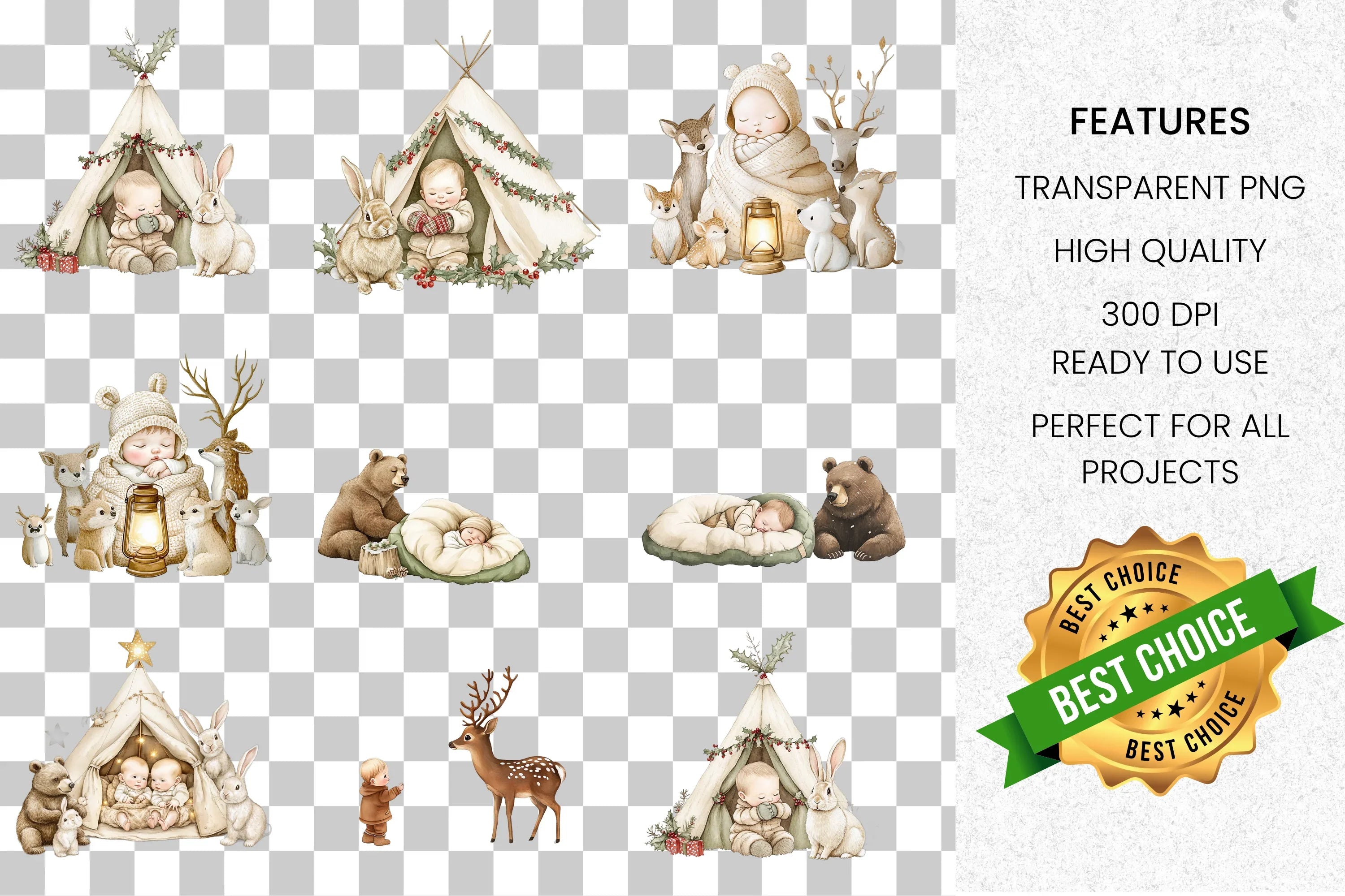 Winter Baby Animals Clipart Bundle
