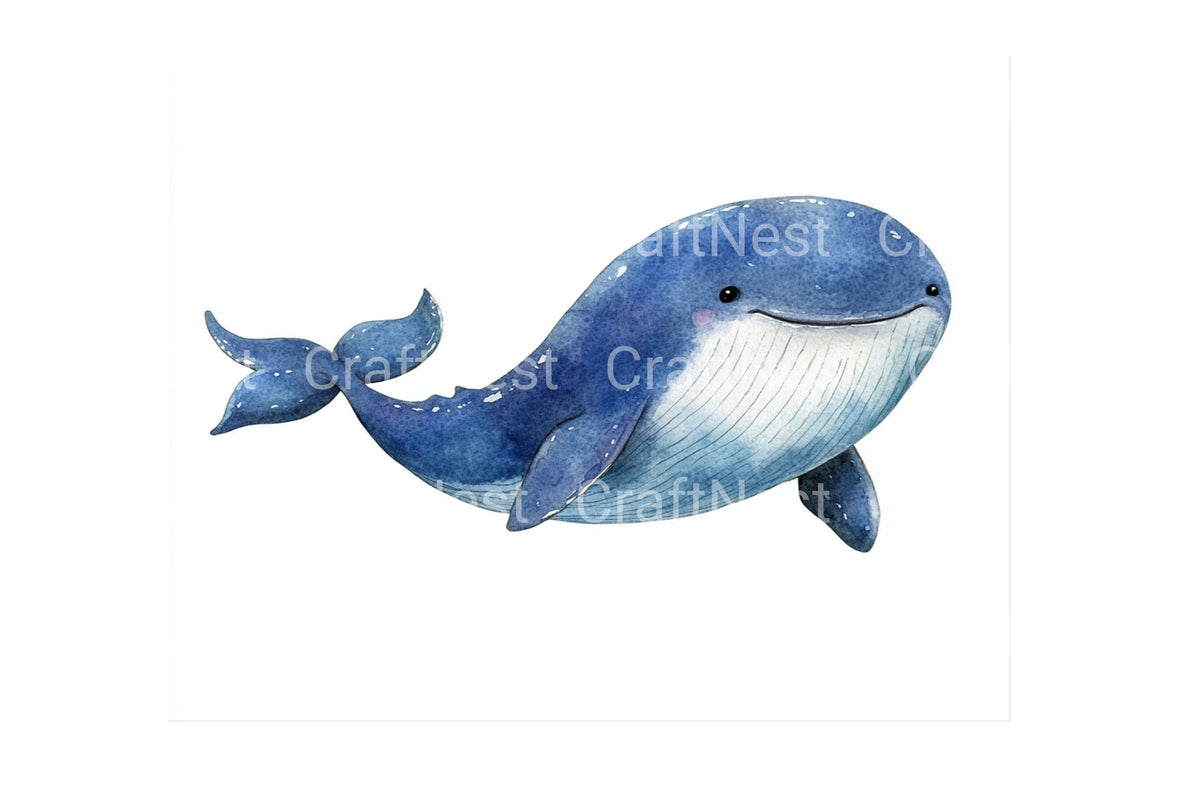 Adorable Blue Whale Elements Clipart Bundle