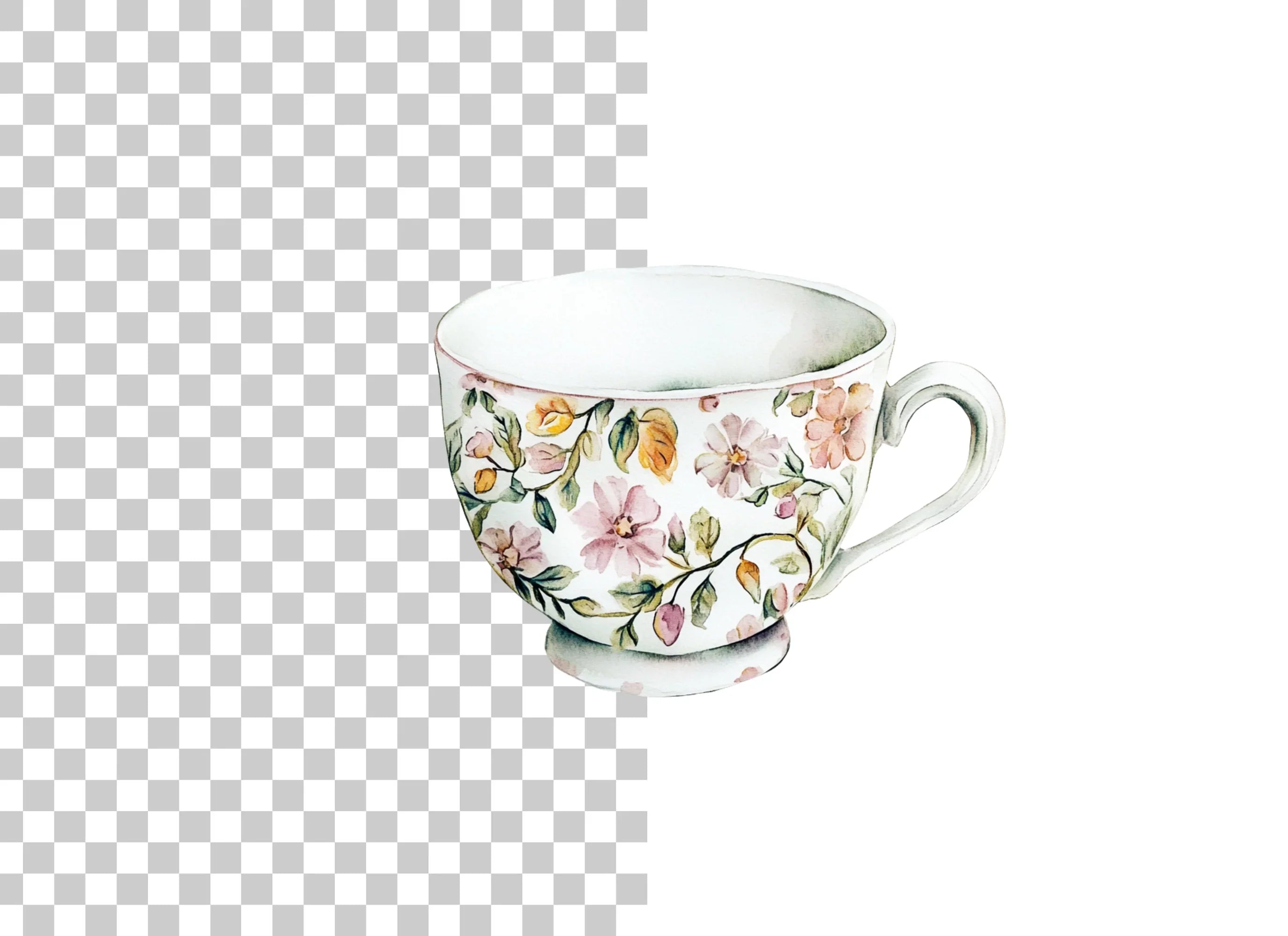 Elegant Floral Teacups Clipart Bundle
