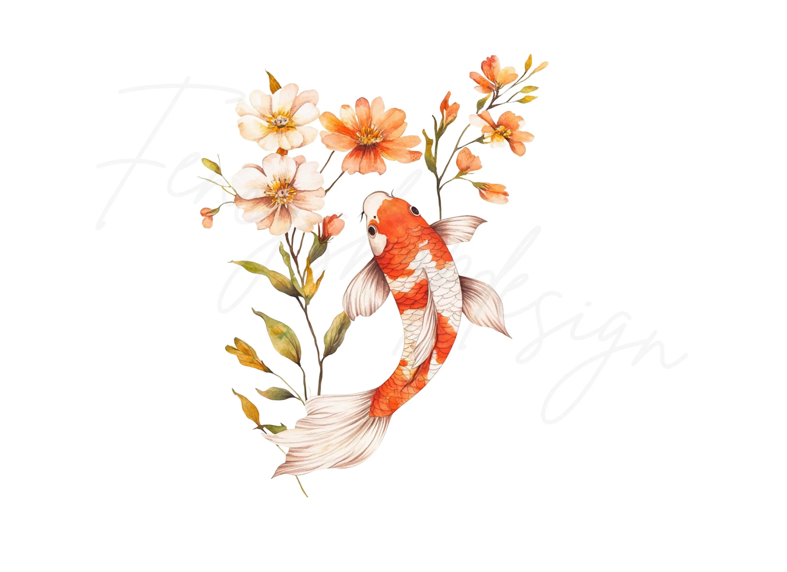 Elegant Koi Fish with Floral Accents Clipart Bundle