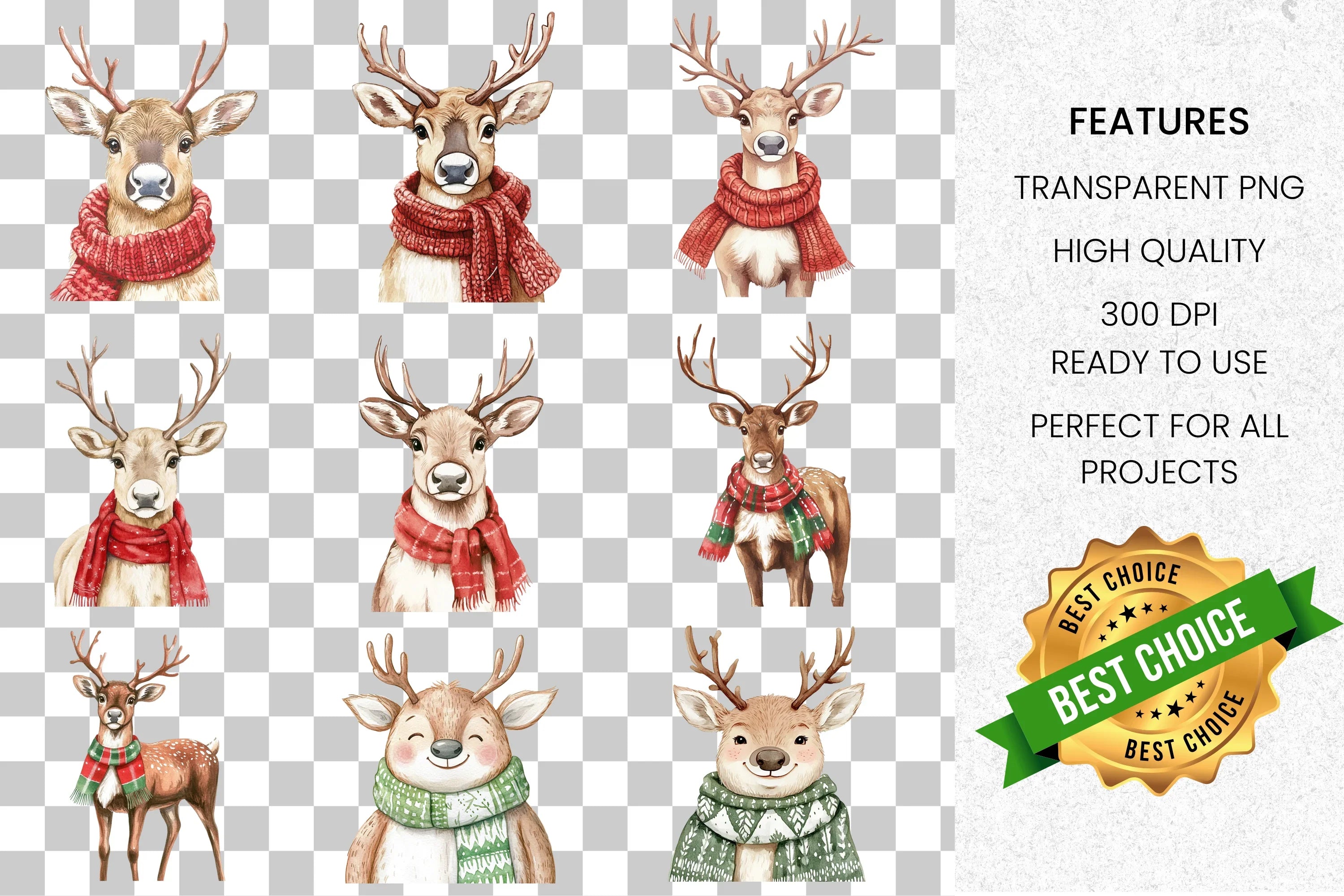 Cute Christmas Deer Clipart Bundle