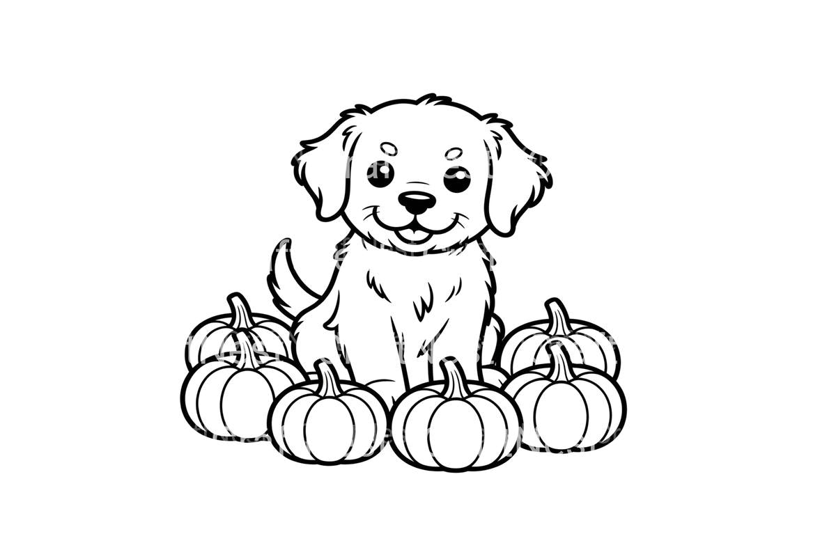 Cute Puppy and Pumpkins Coloring Books