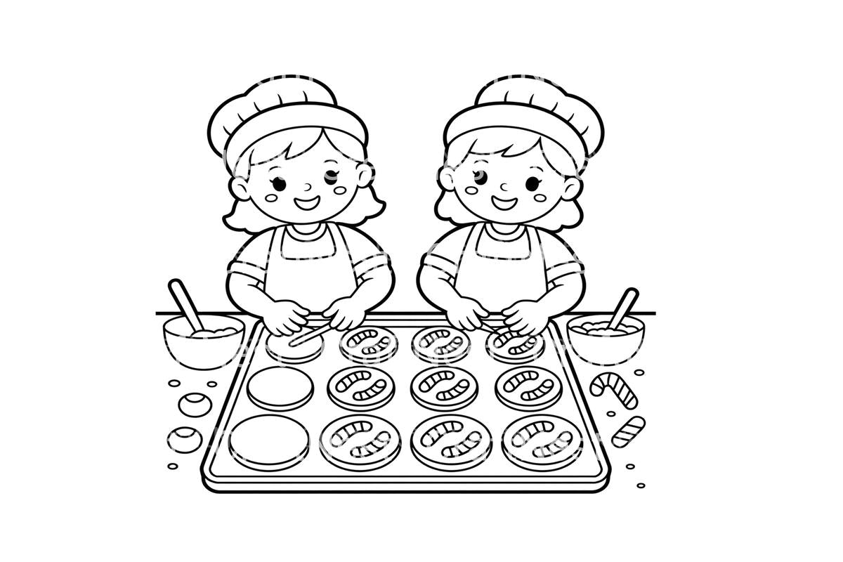 Kids Baking Christmas Cookies Coloring Books