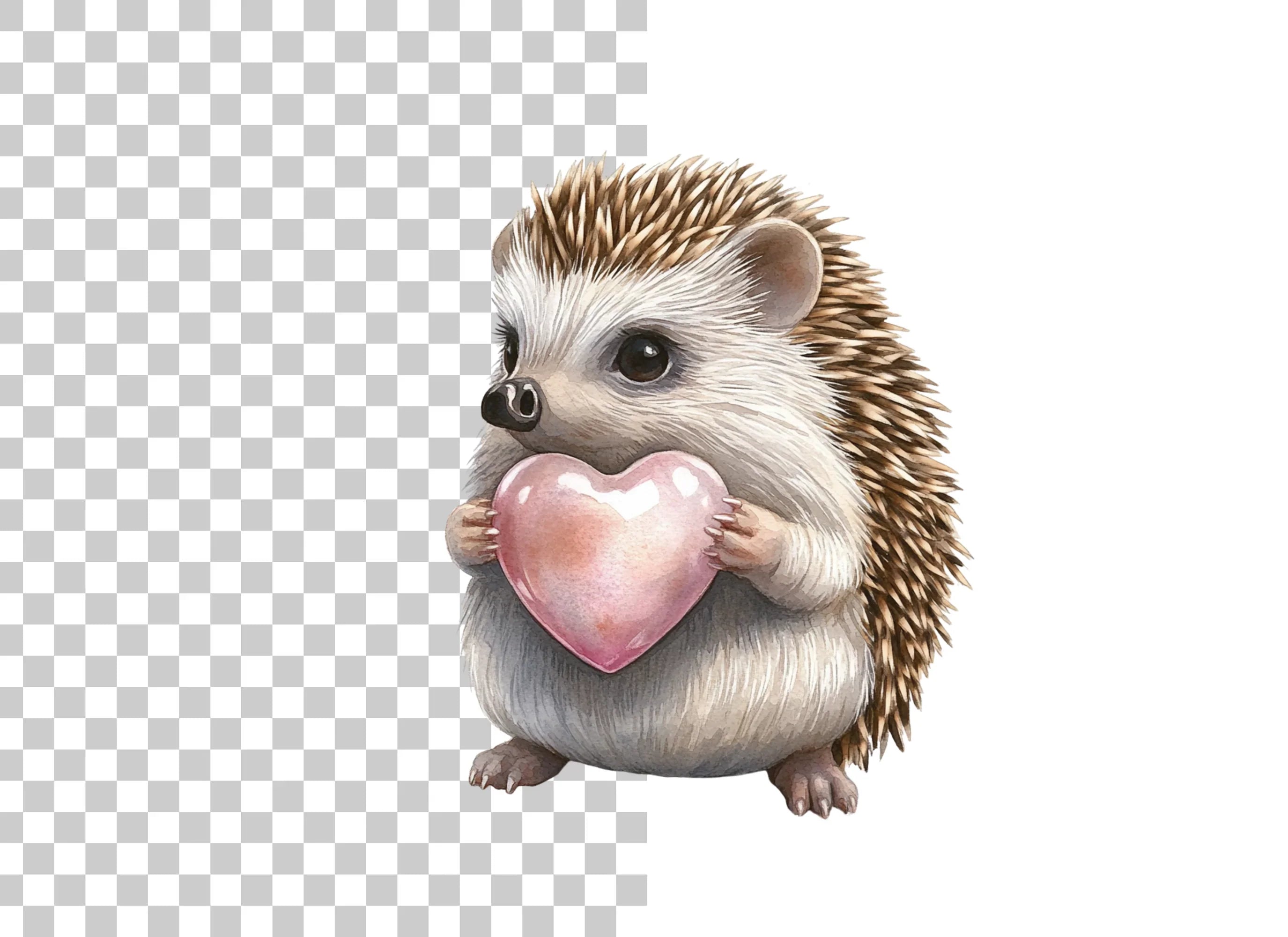 Hedgehogs Holding Pink Hearts Clipart Bundle