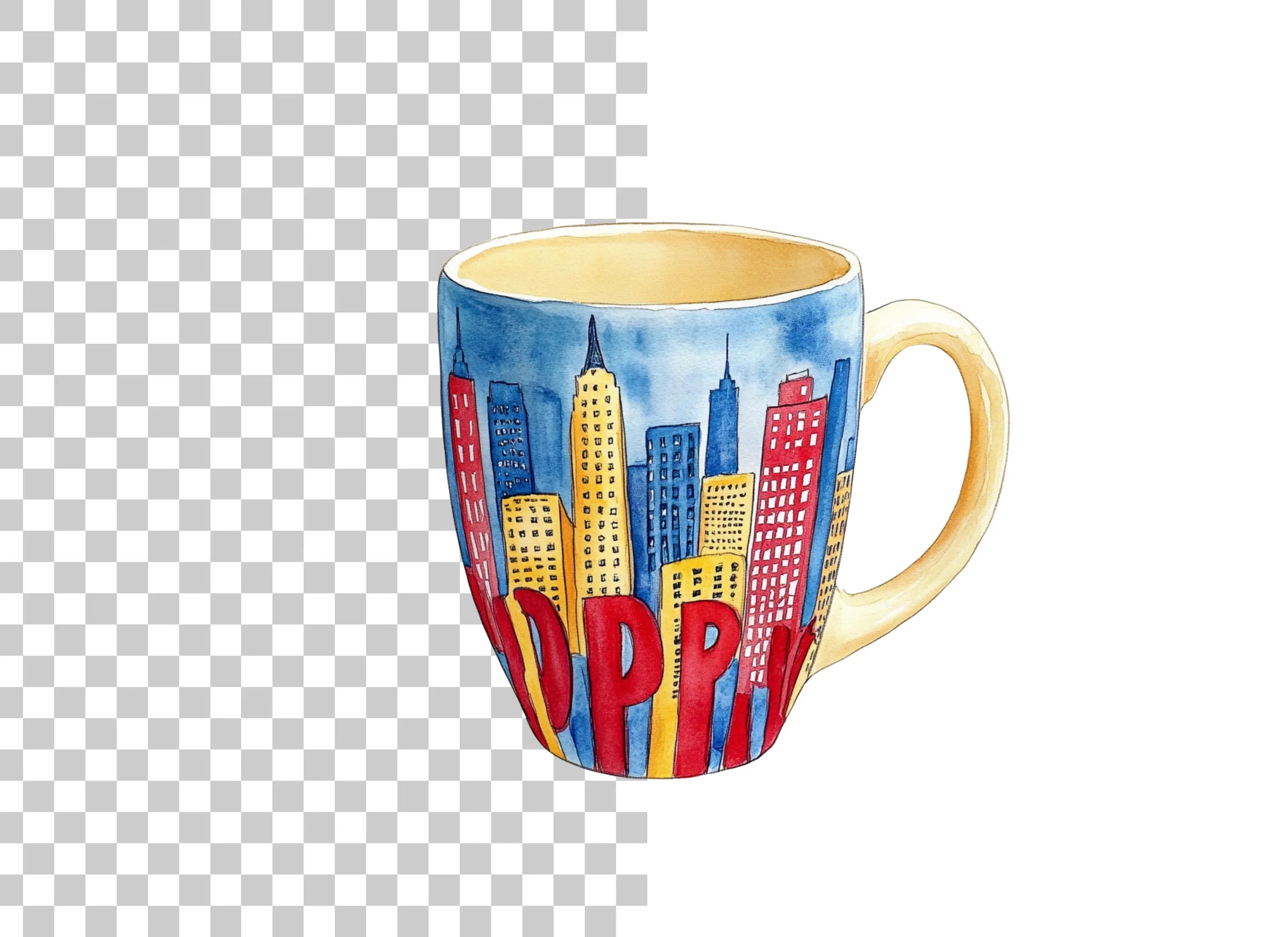Colorful NYC Skyline Mugs Clipart Bundle