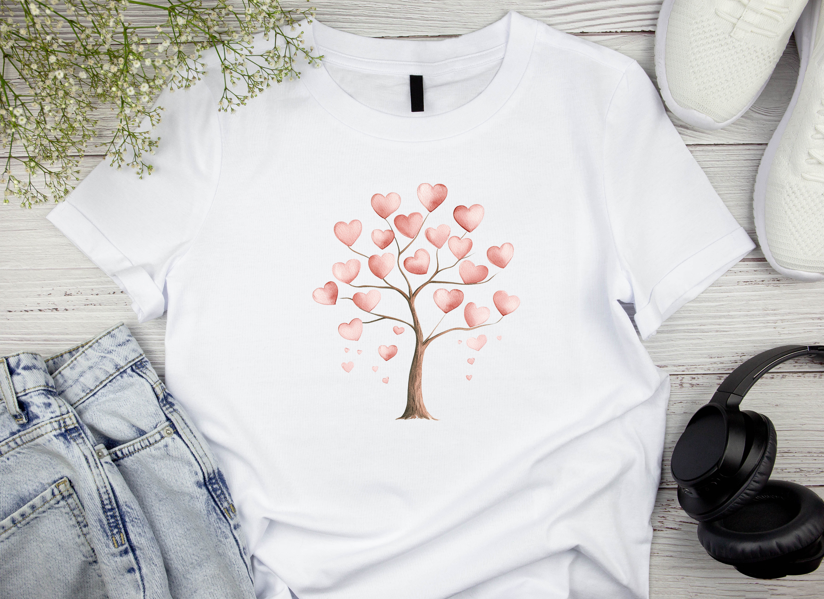 Heart Tree Clipart Bundle with Falling Leaves