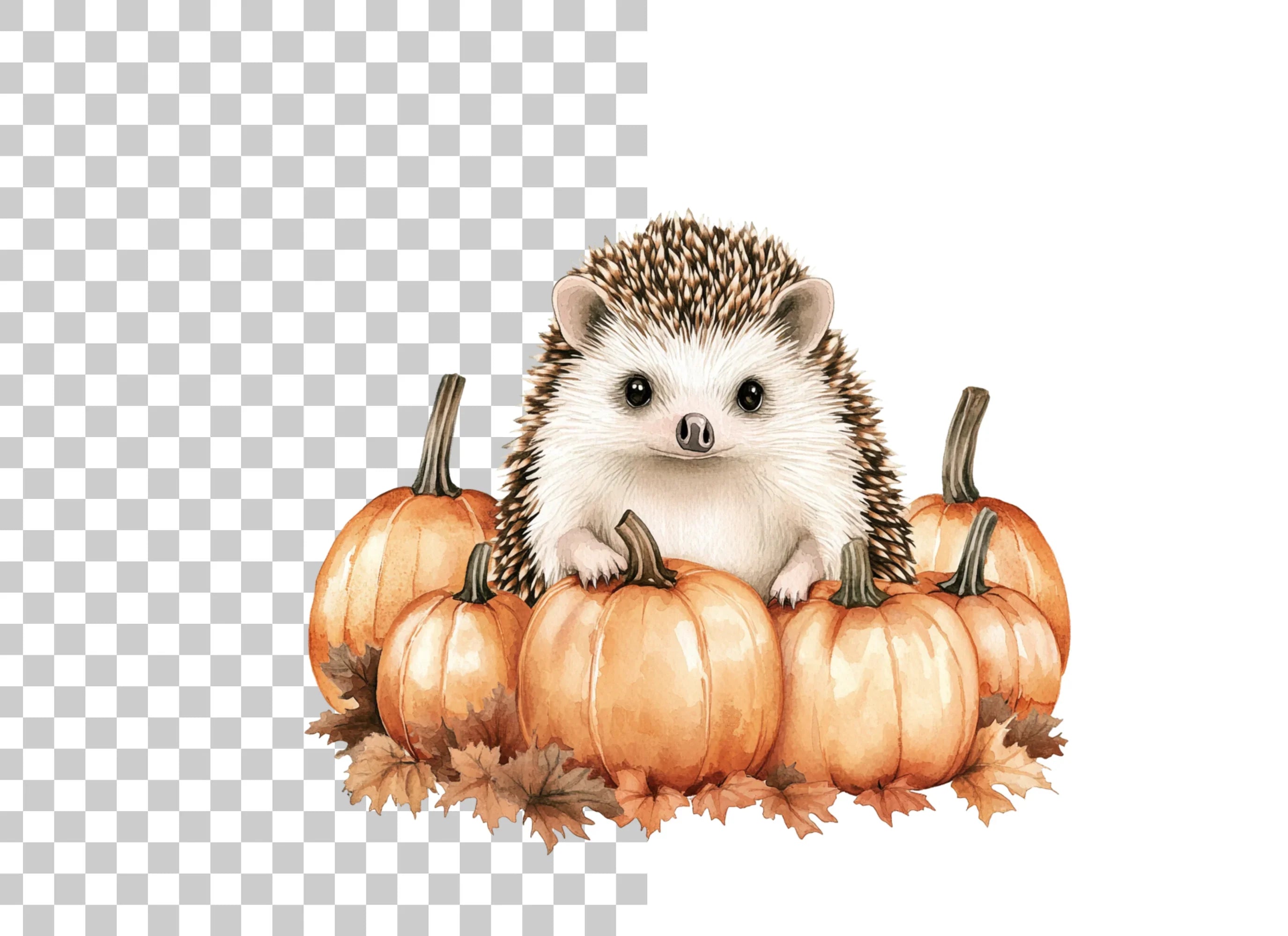 Cute Hedgehog with Autumn Pumpkins Clipart Bundle