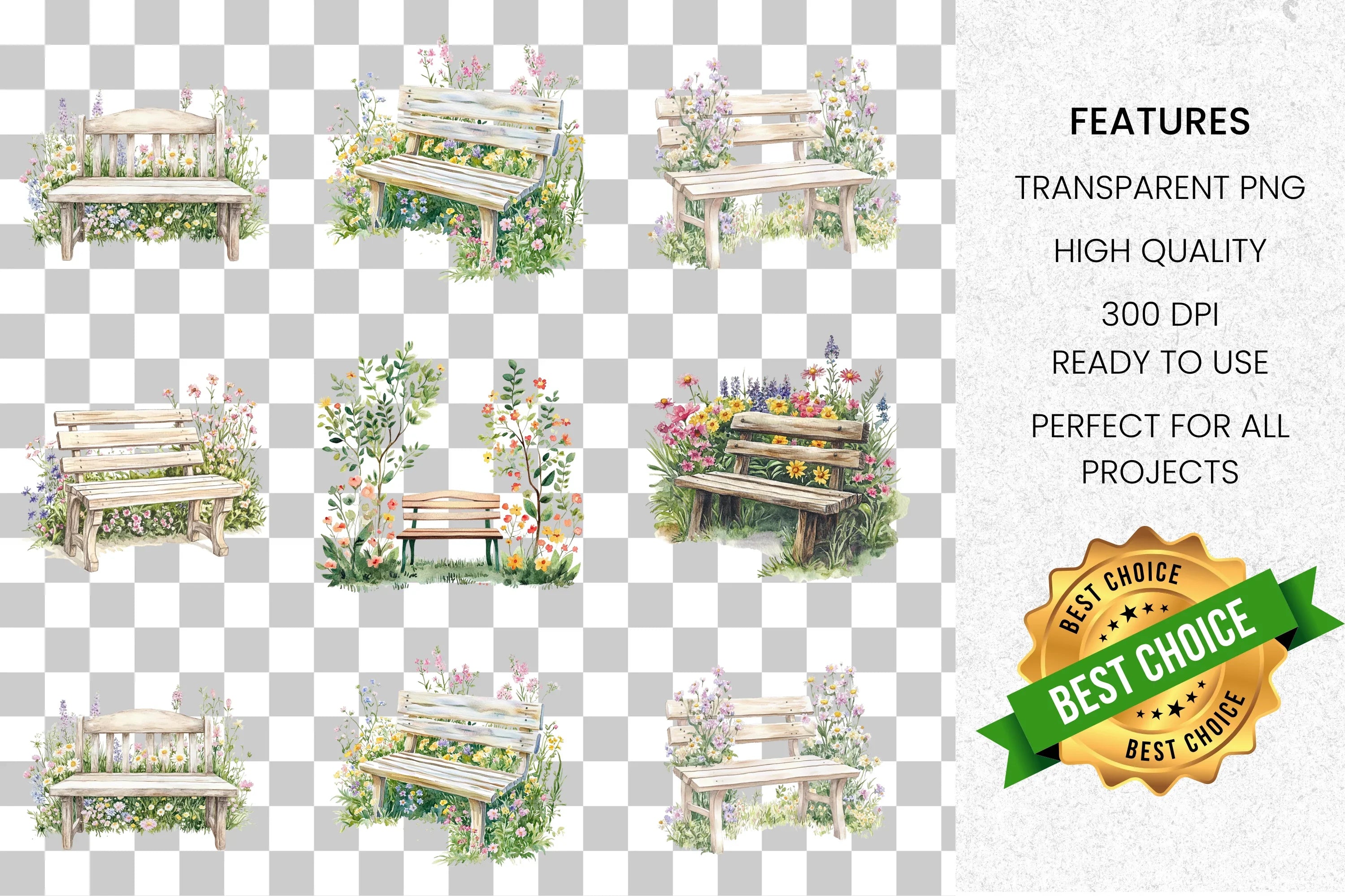 Garden Benches Clipart Bundle
