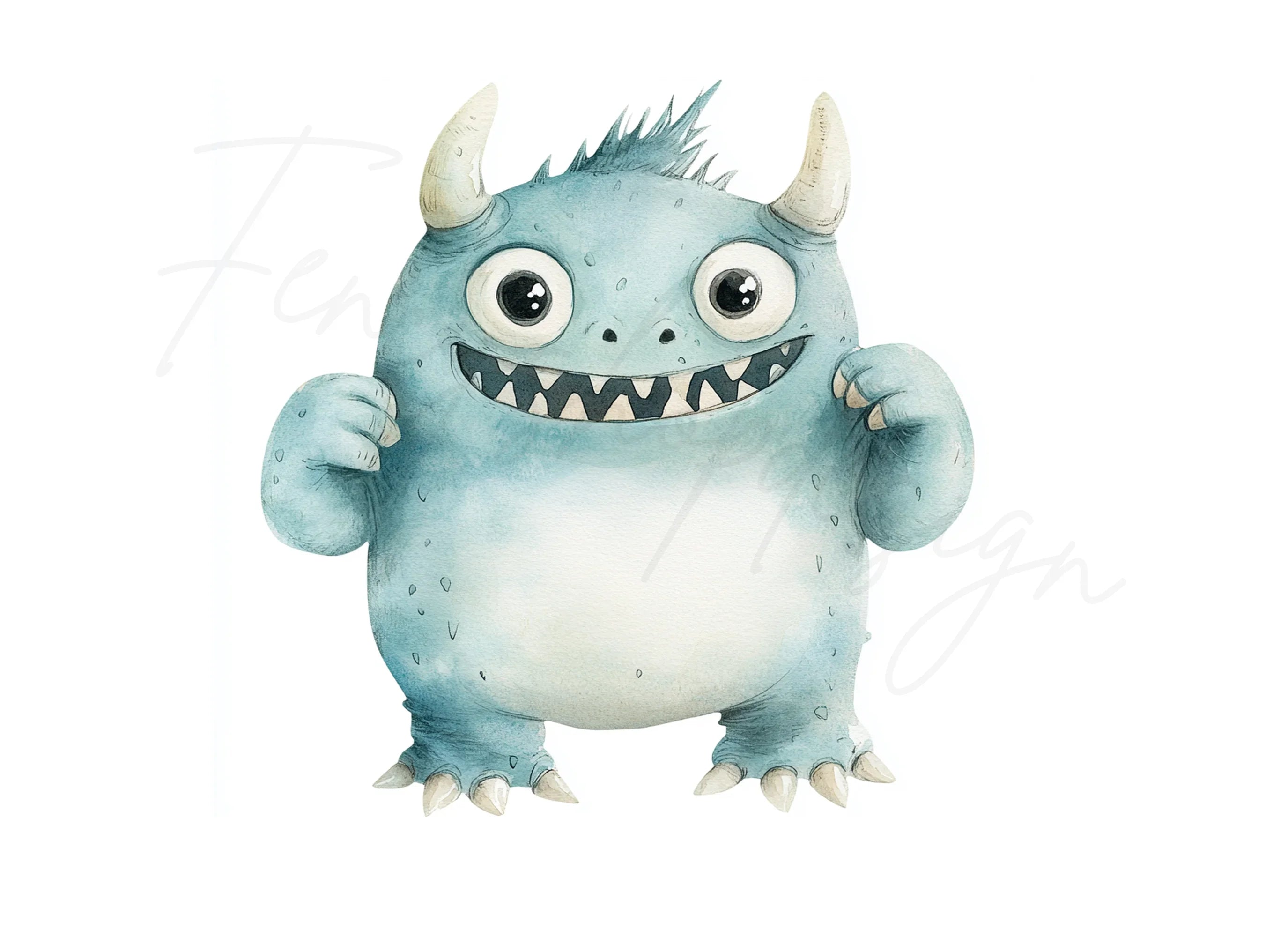Cute Blue Monster Clipart Bundle