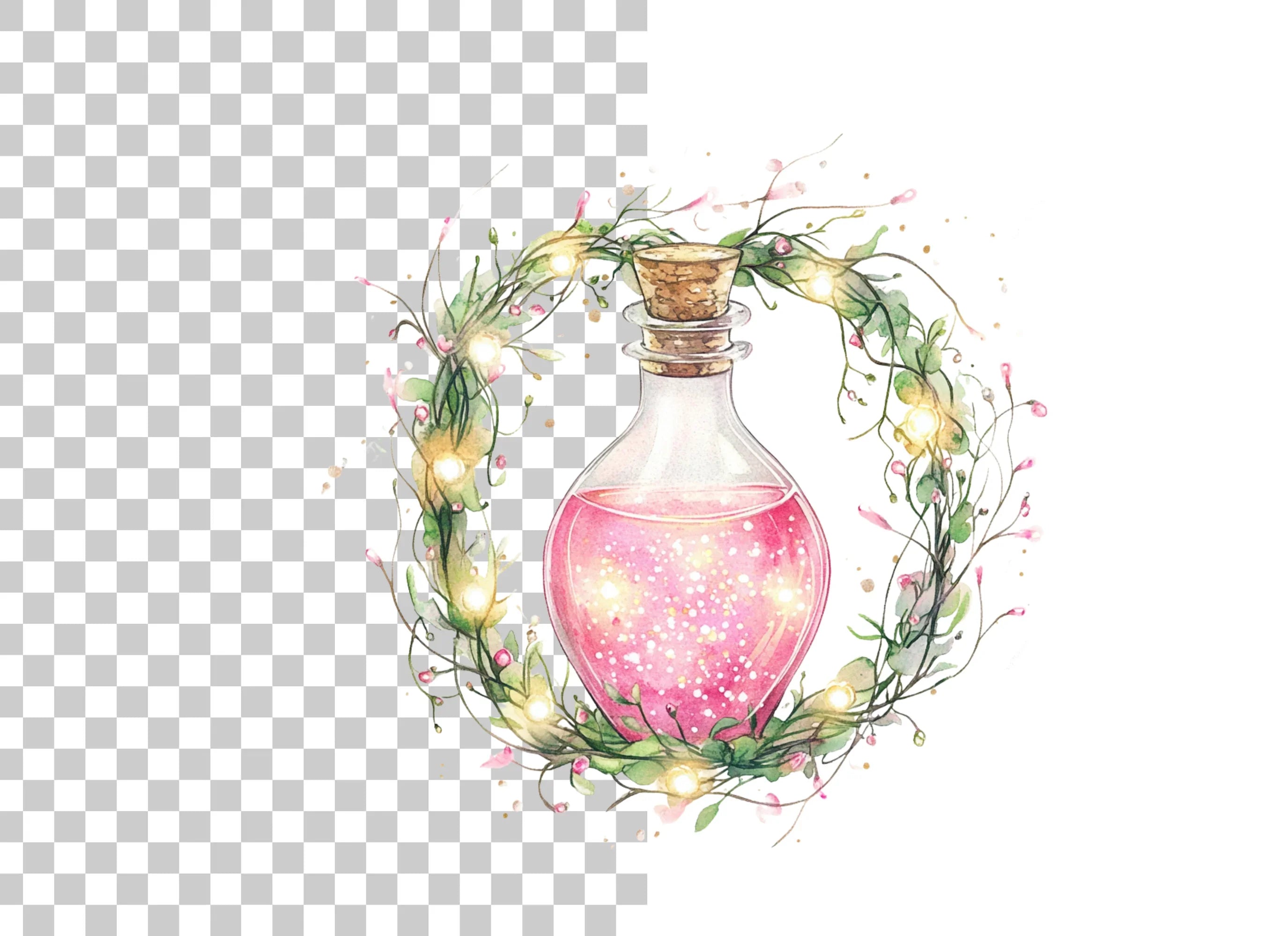 Magic Potion Bottles with Wreaths Clipart Bundle