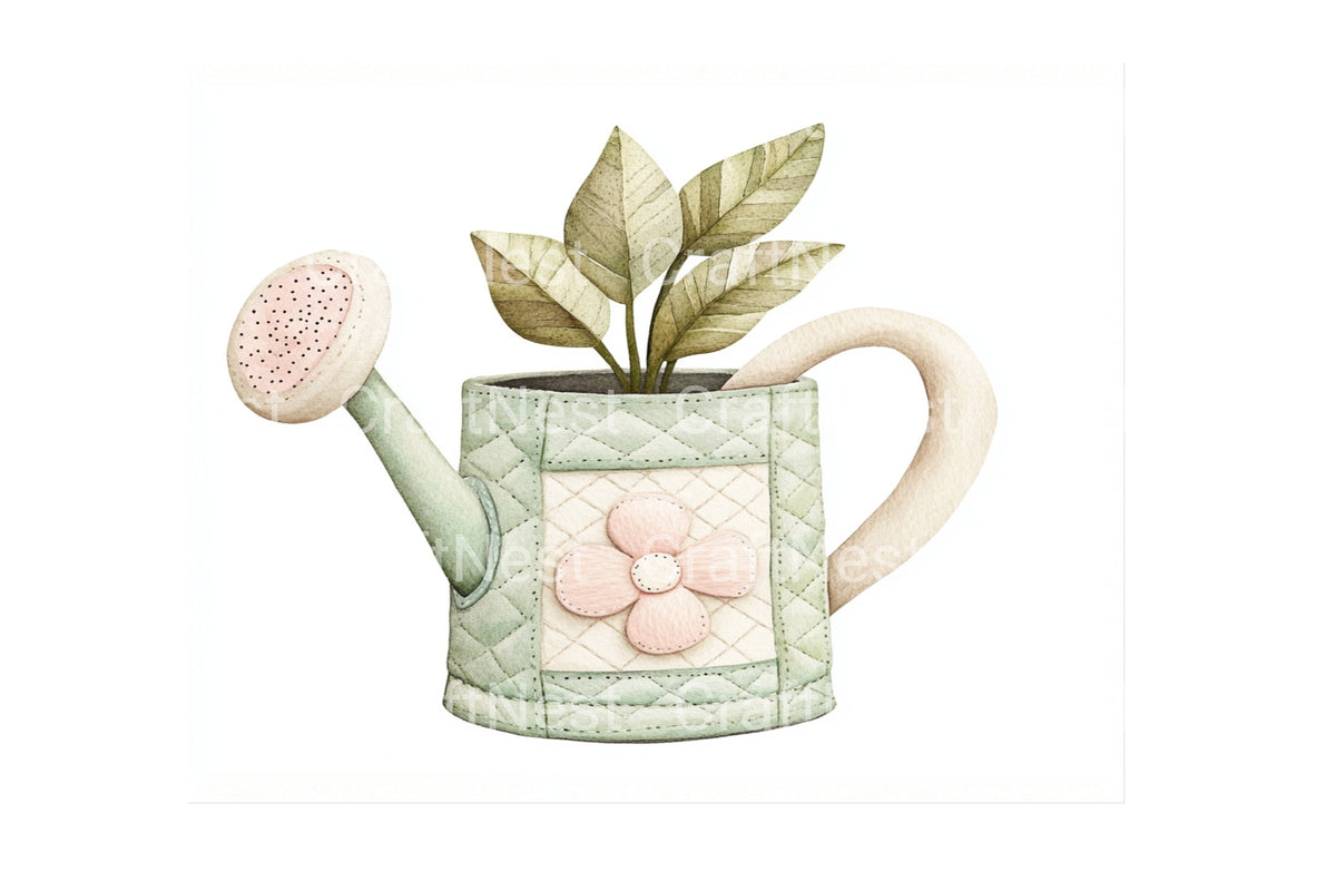 Quilted Watering Cans Artwork Clipart Bundle