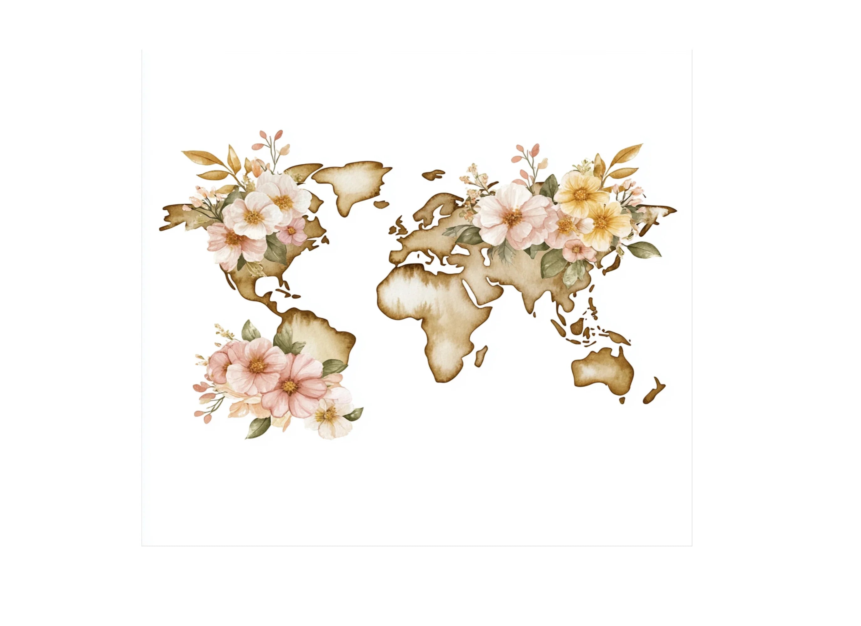 Boho Floral World Map Graphics Clipart Bundle