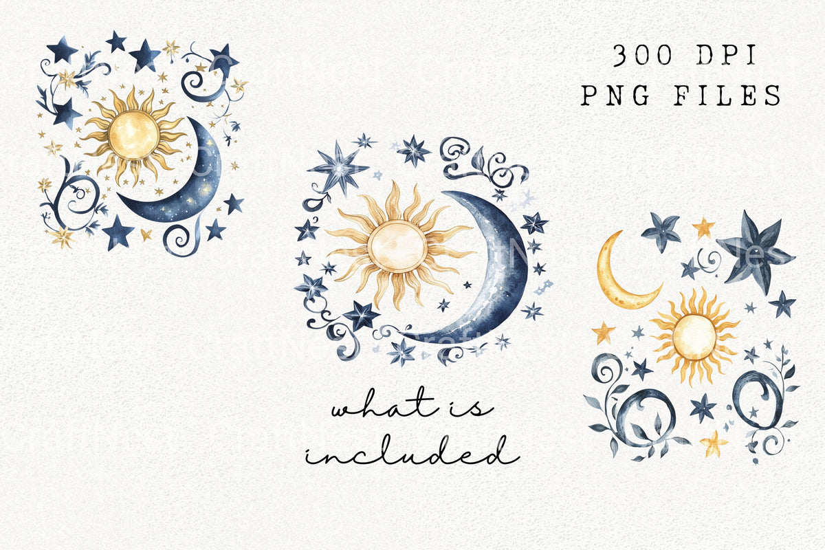 Sun Moon Stars Clipart Bundle