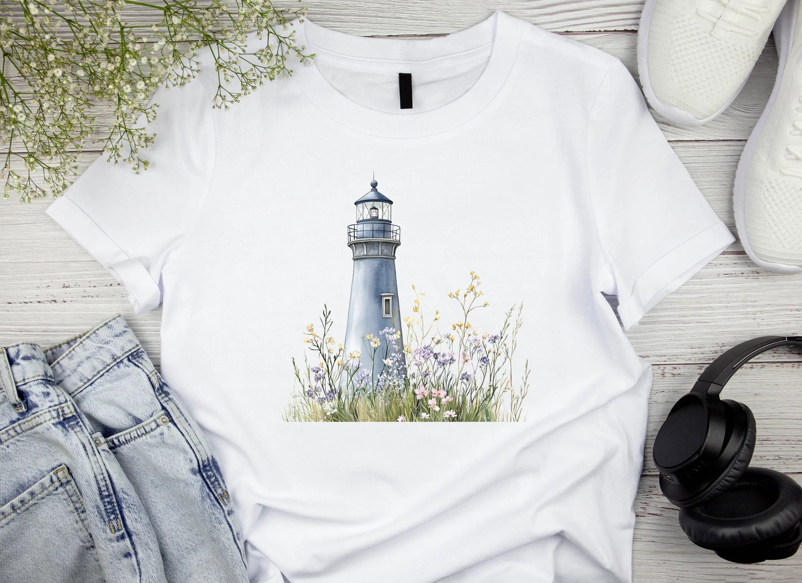 Lighthouse and Seaside Wildflowers Clipart Bundle - CraftNest - Digital Crafting and Art