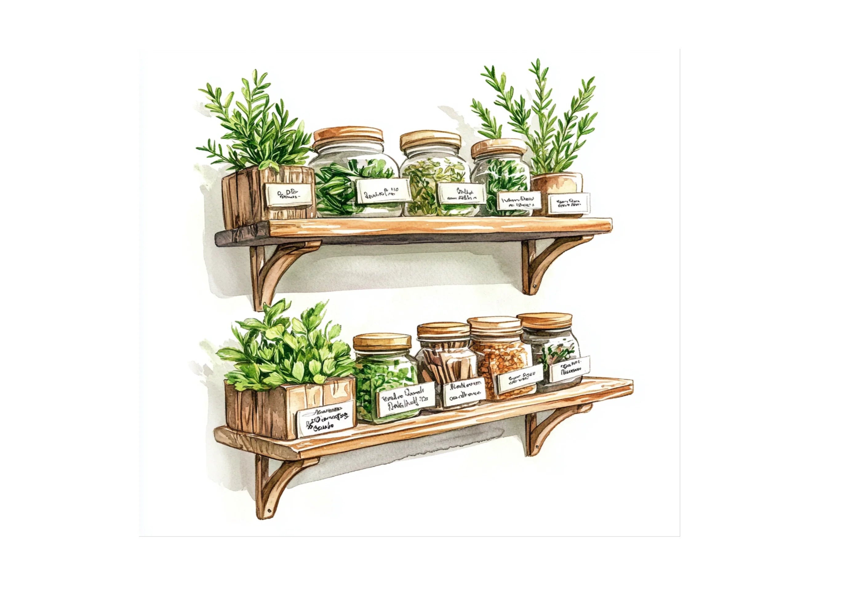Herb Jars on Wooden Shelves Clipart Bundle