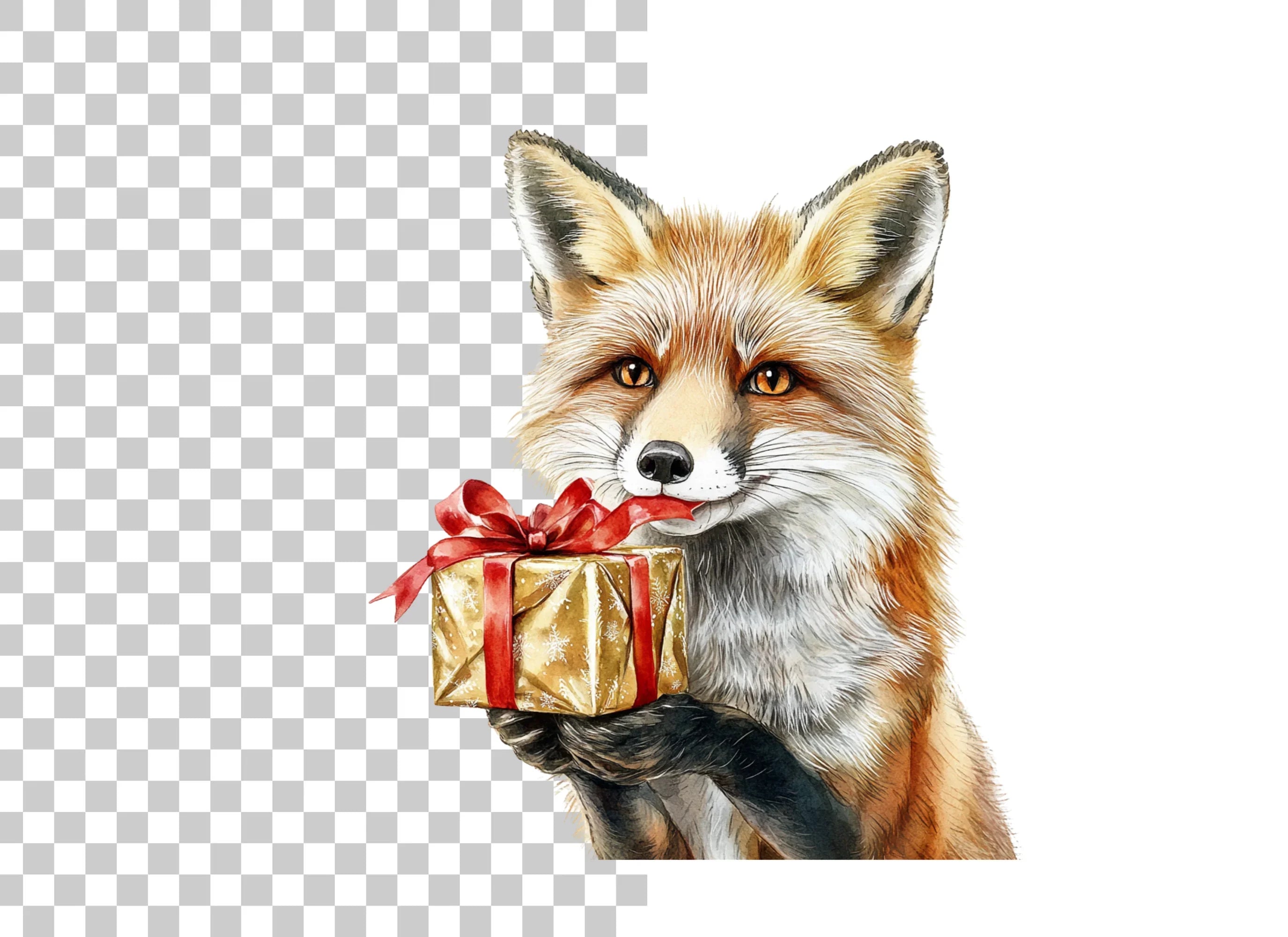 Festive Fox with Christmas Gift Clipart Bundle