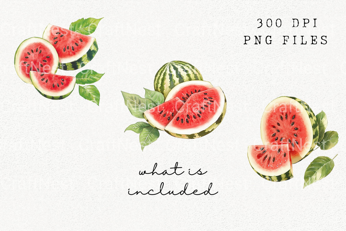 Whole Sliced Watermelon Arrangement Clipart Bundle