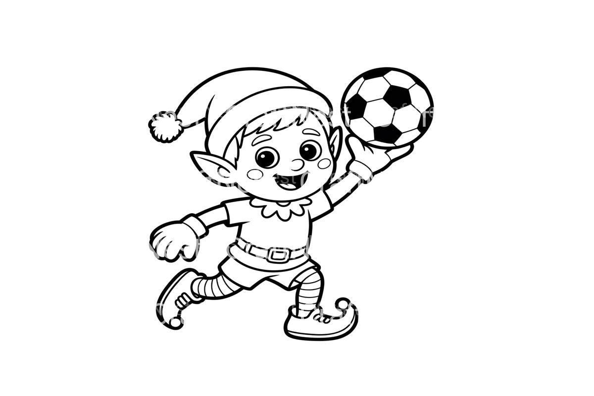 Christmas Elf Playing Soccer Coloring Books