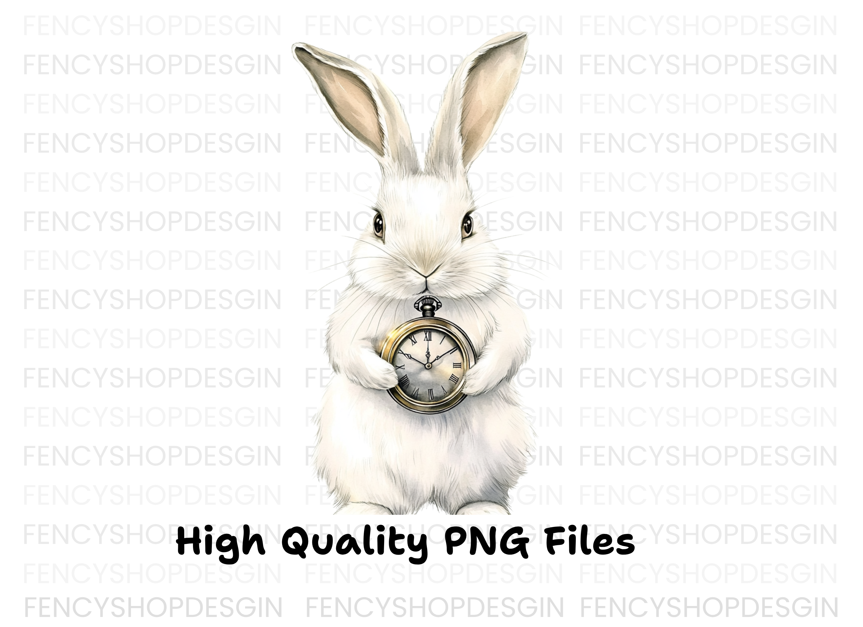 White Rabbit with Pocket Watch Clipart Bundle