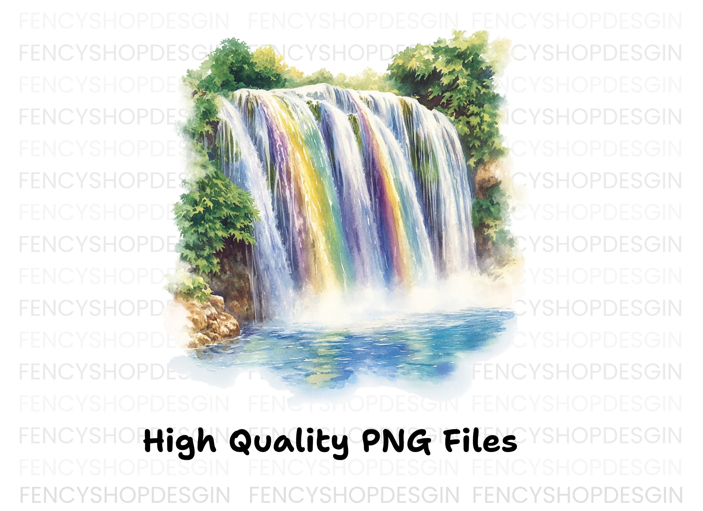 Rainbow Waterfall Clipart Bundle