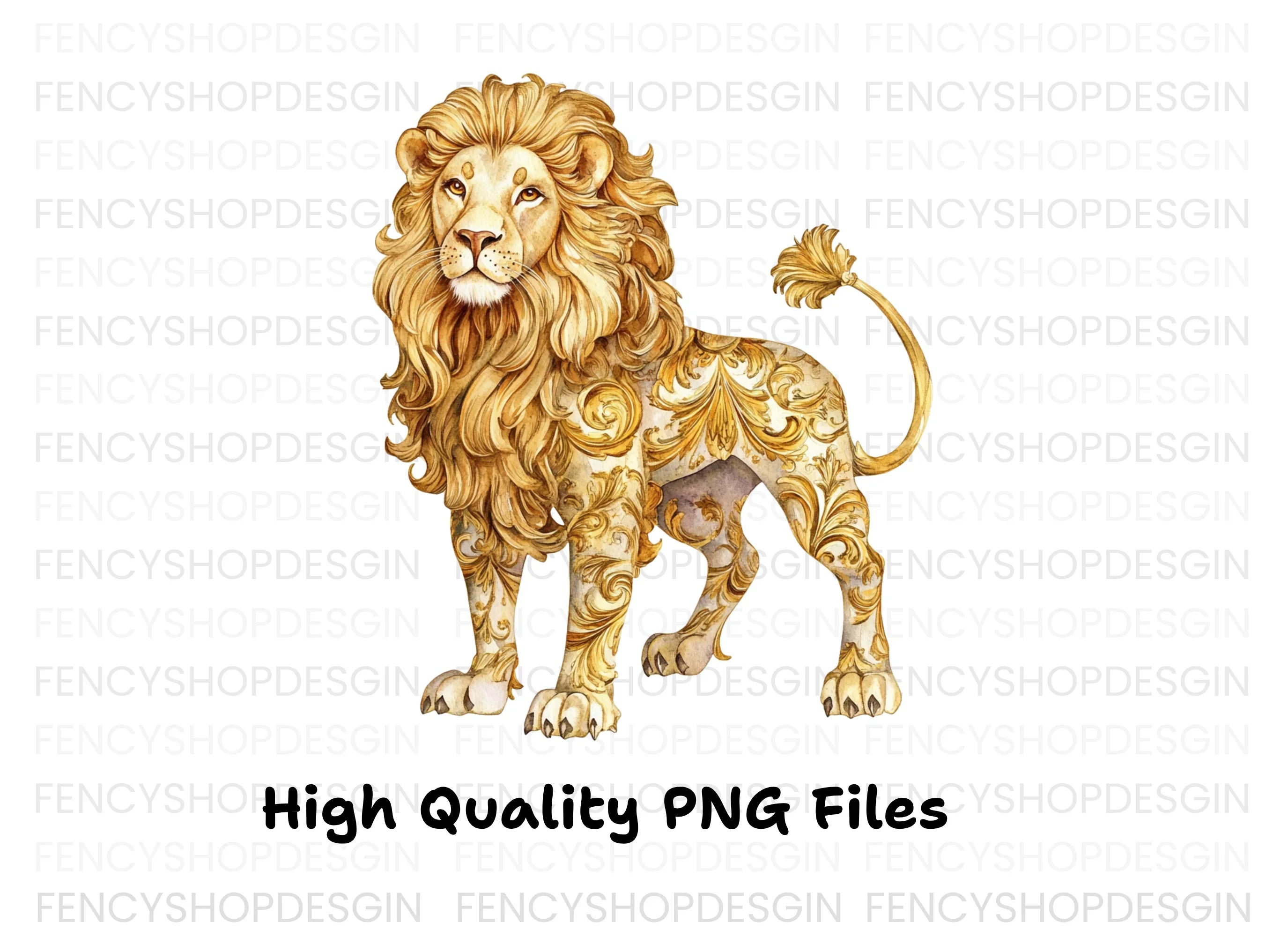 Golden Ornate Lion Clipart Bundle