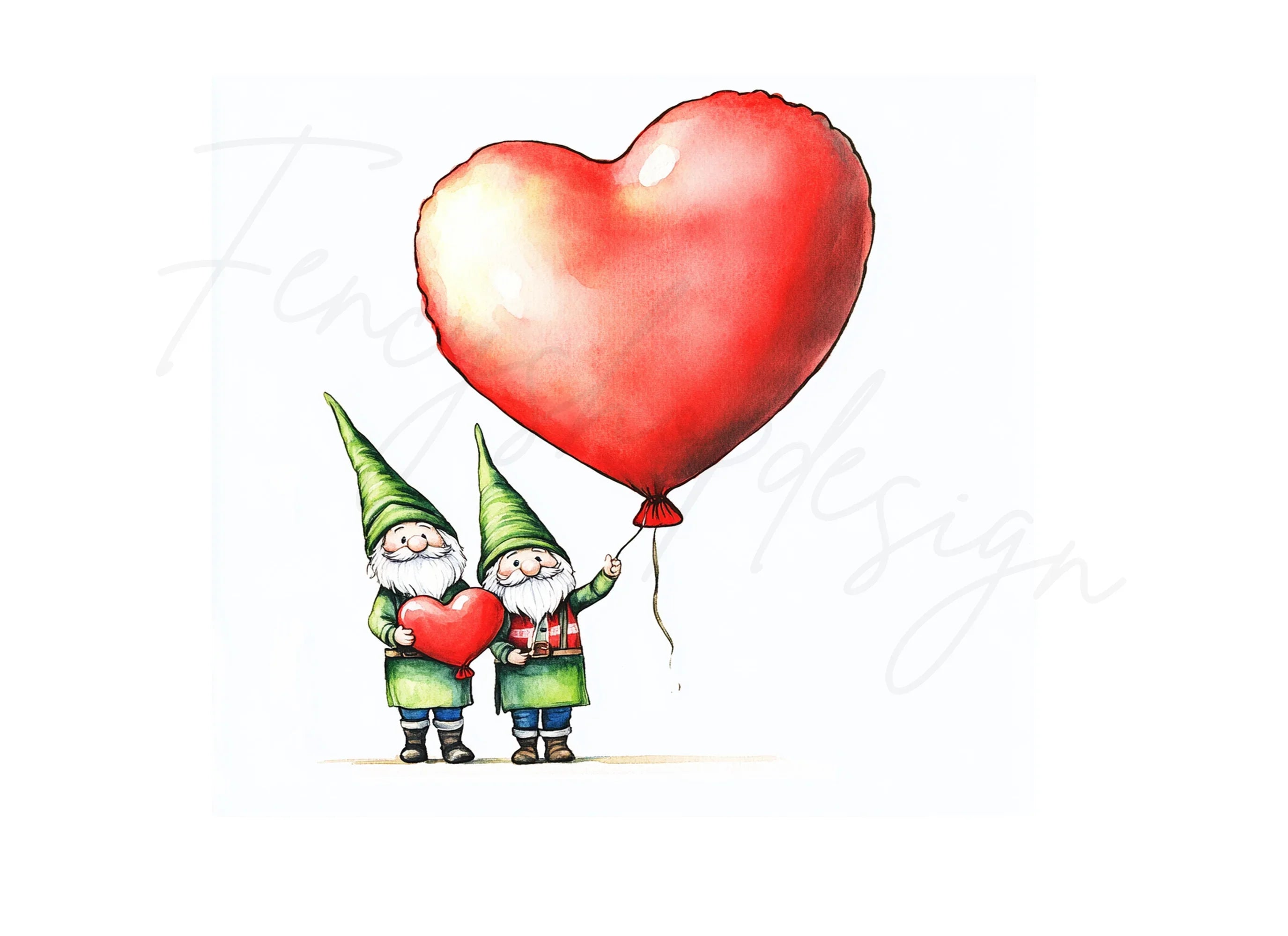Cute Gnomes with Heart Balloons Clipart Bundle