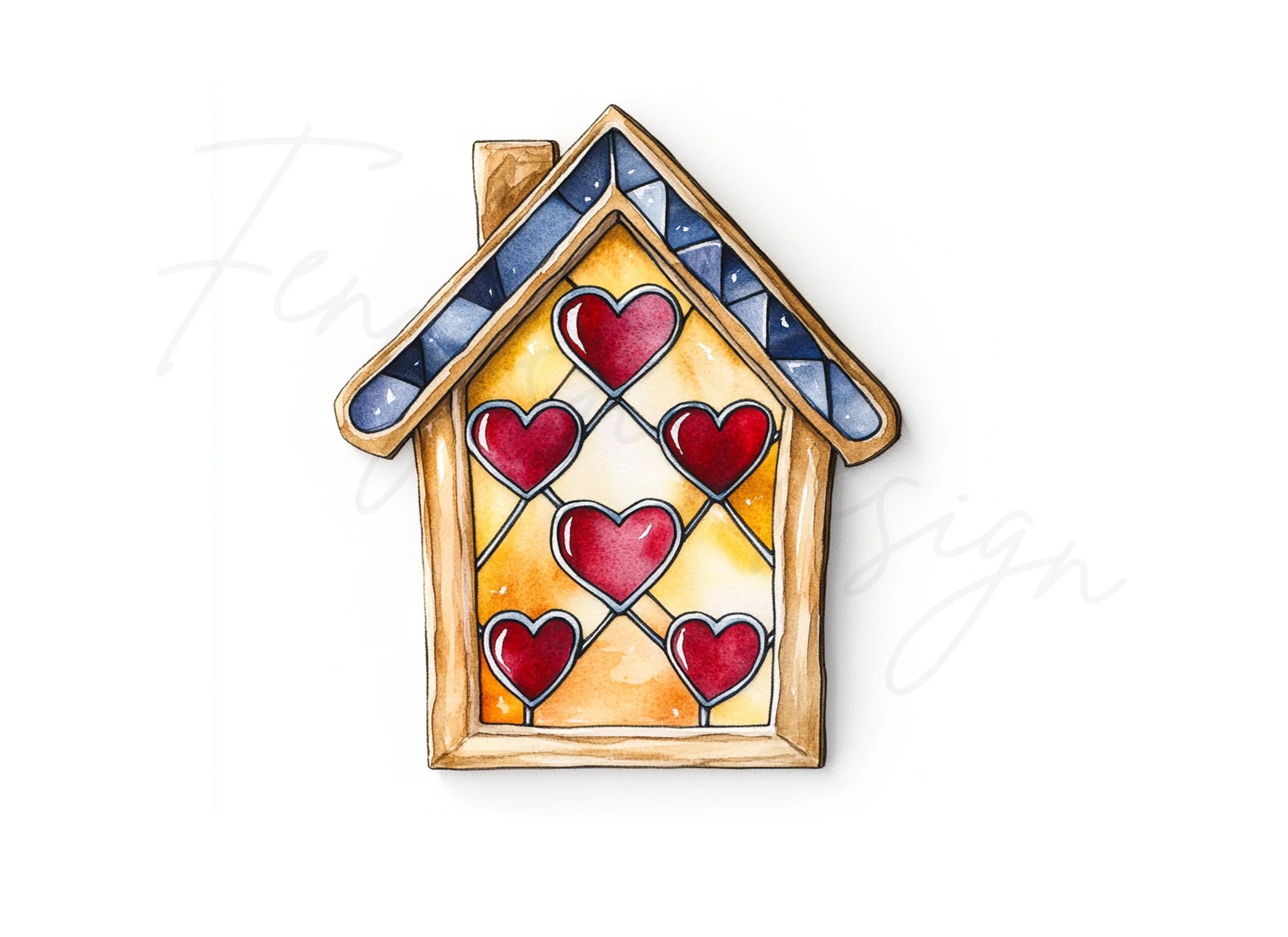 Stained Glass Heart House Clipart Bundle