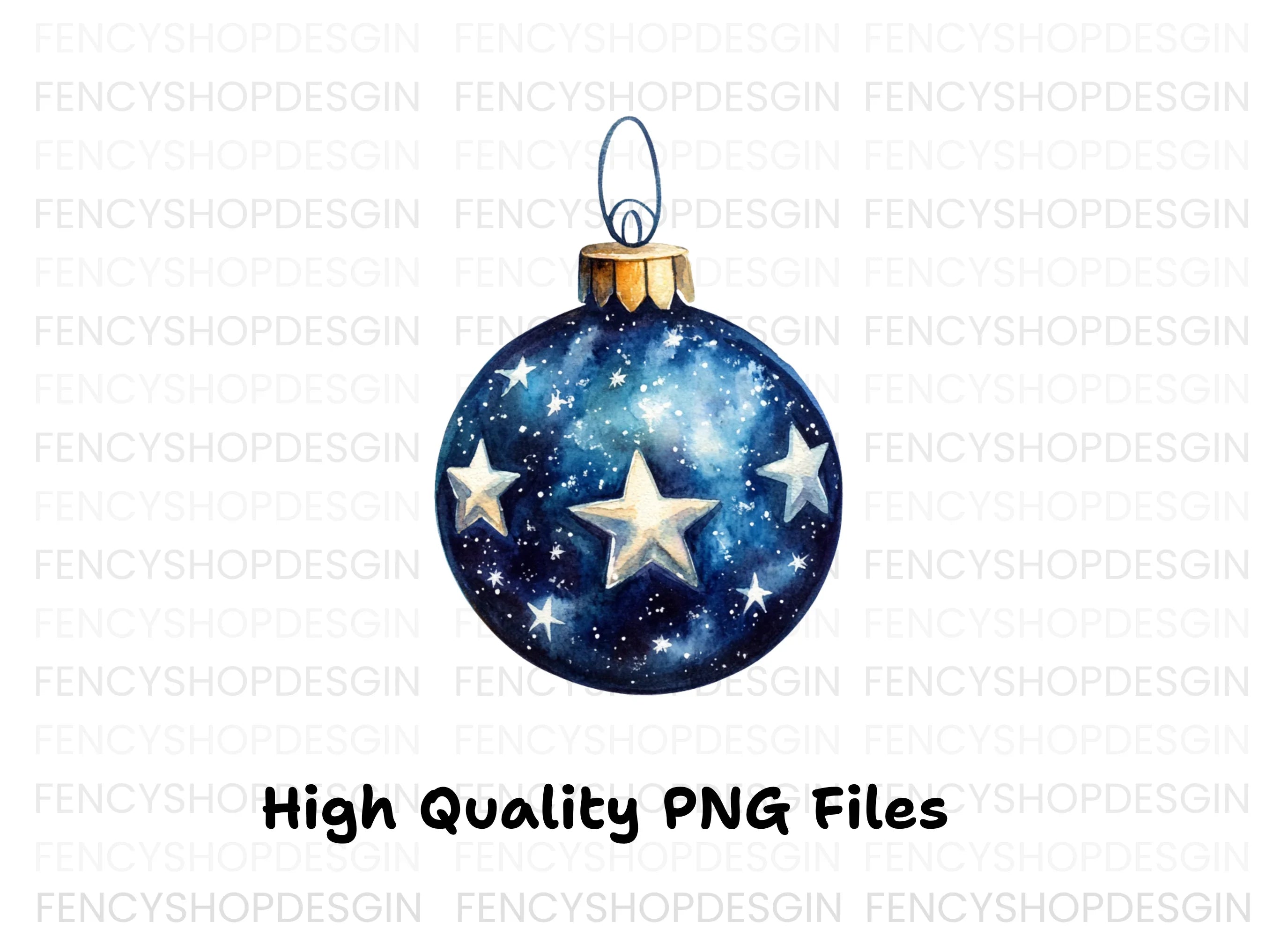 Dark Blue Starry Christmas Baubles Clipart Bundle