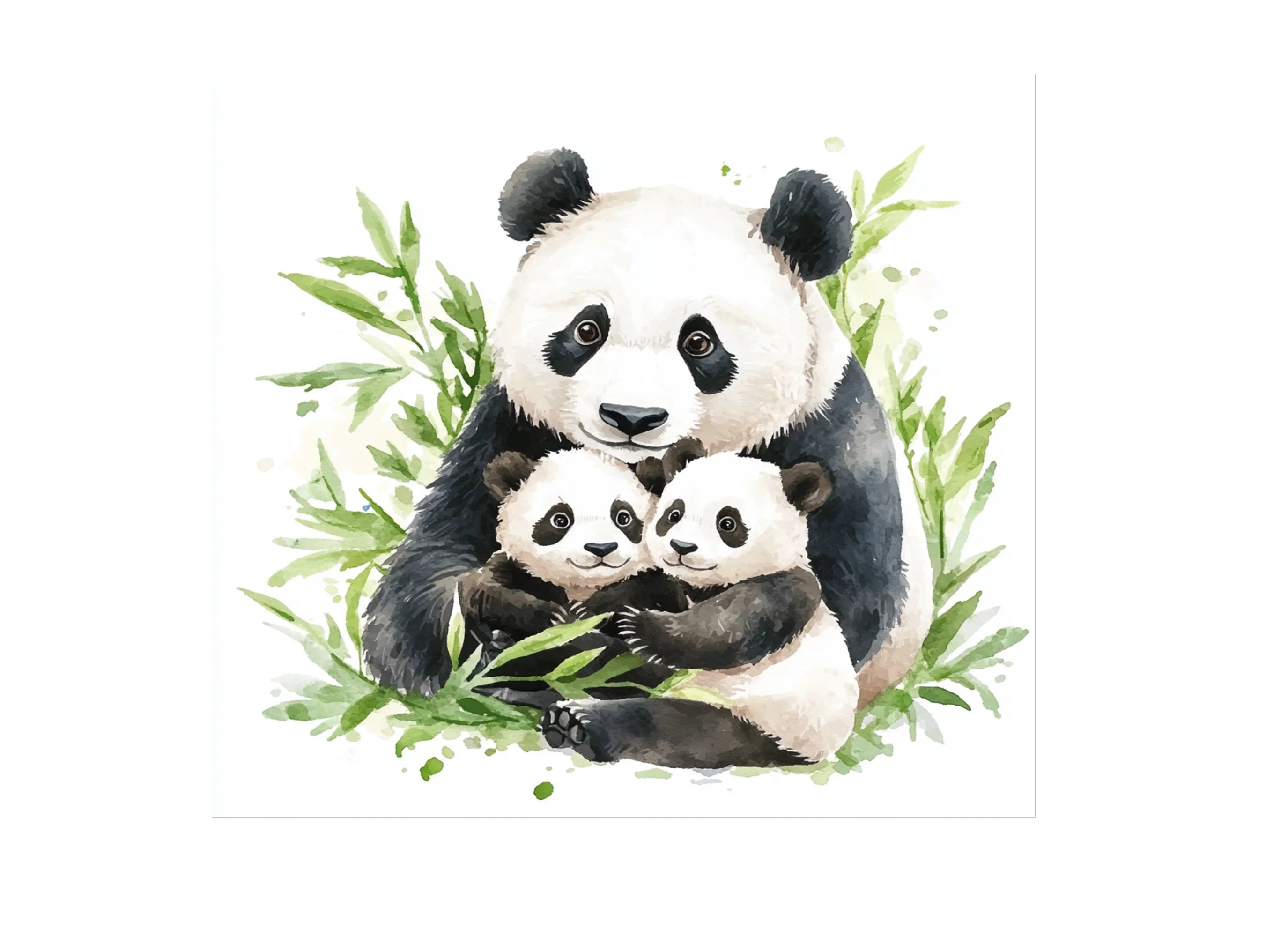 Panda Family with Green Leaves Clipart Bundle