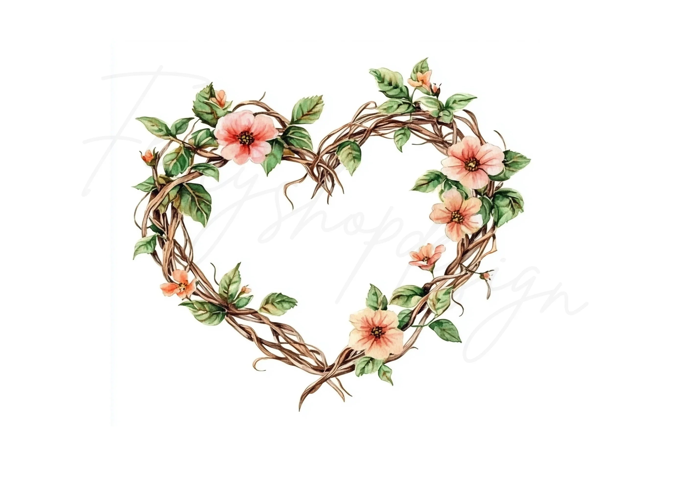 Heart Floral Wreath Clipart Bundle