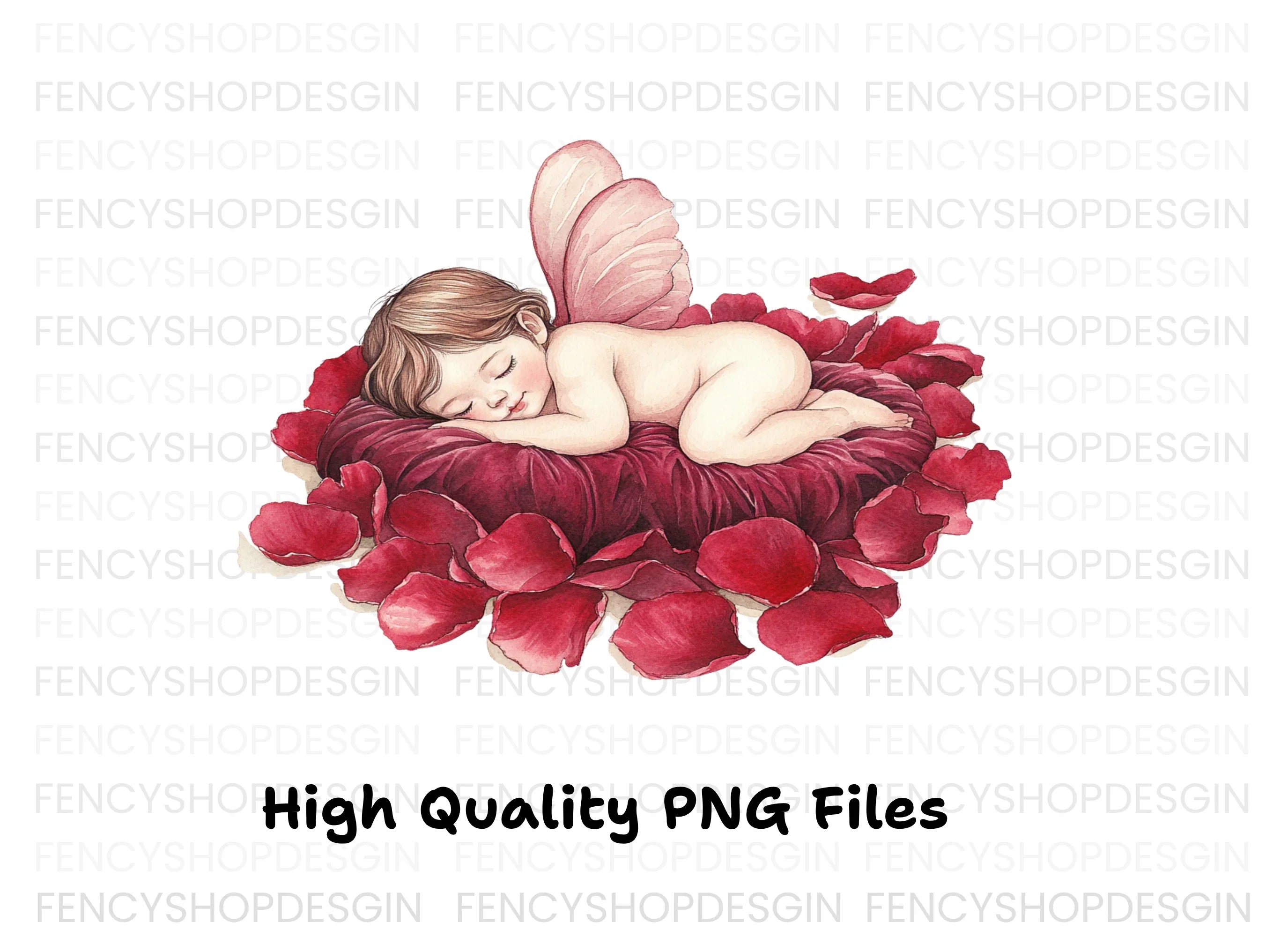 Sleeping Baby Angels on Rose Petals Clipart Bundle