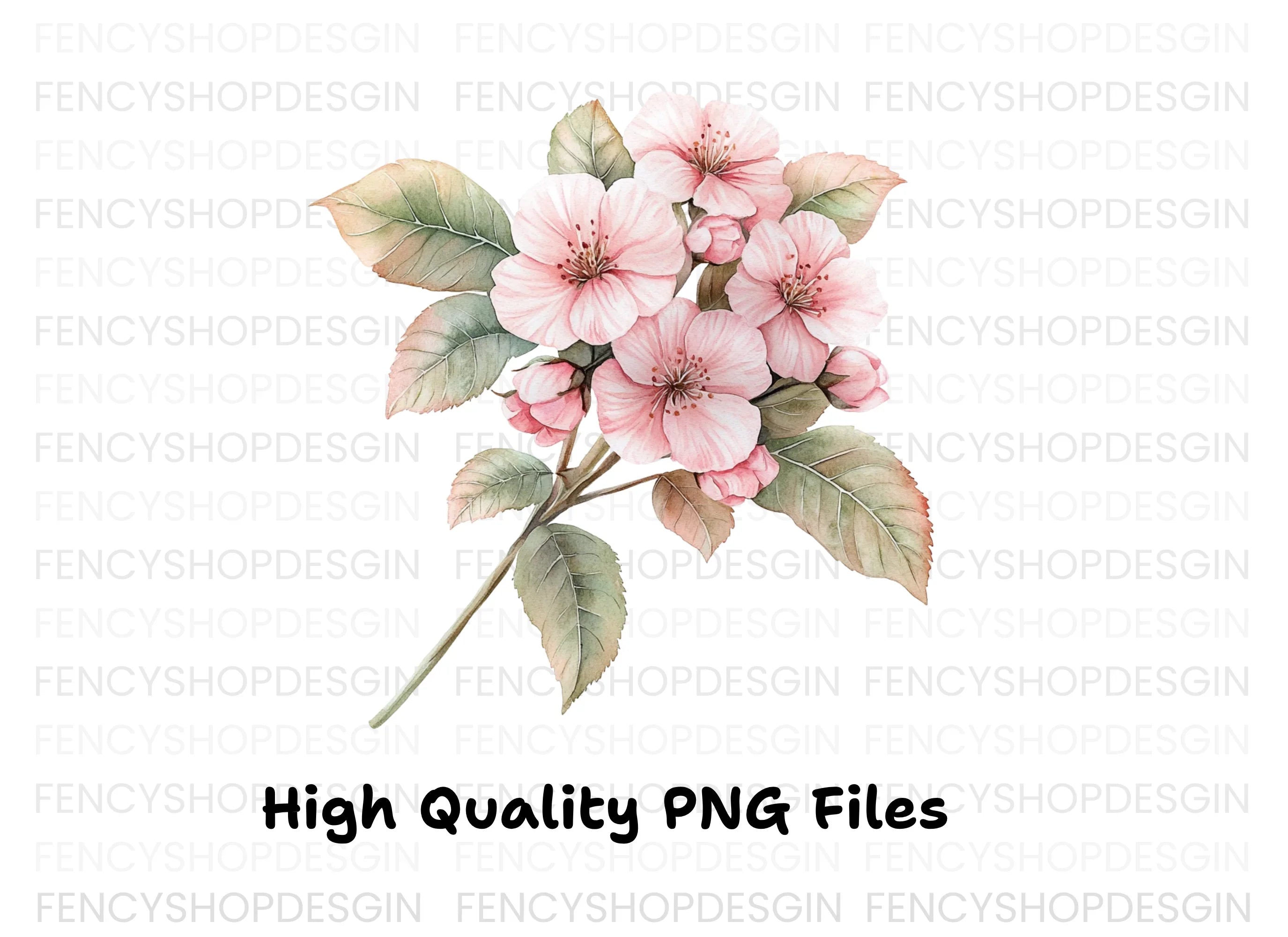 Pink Cherry Blossom Branch Clipart Bundle