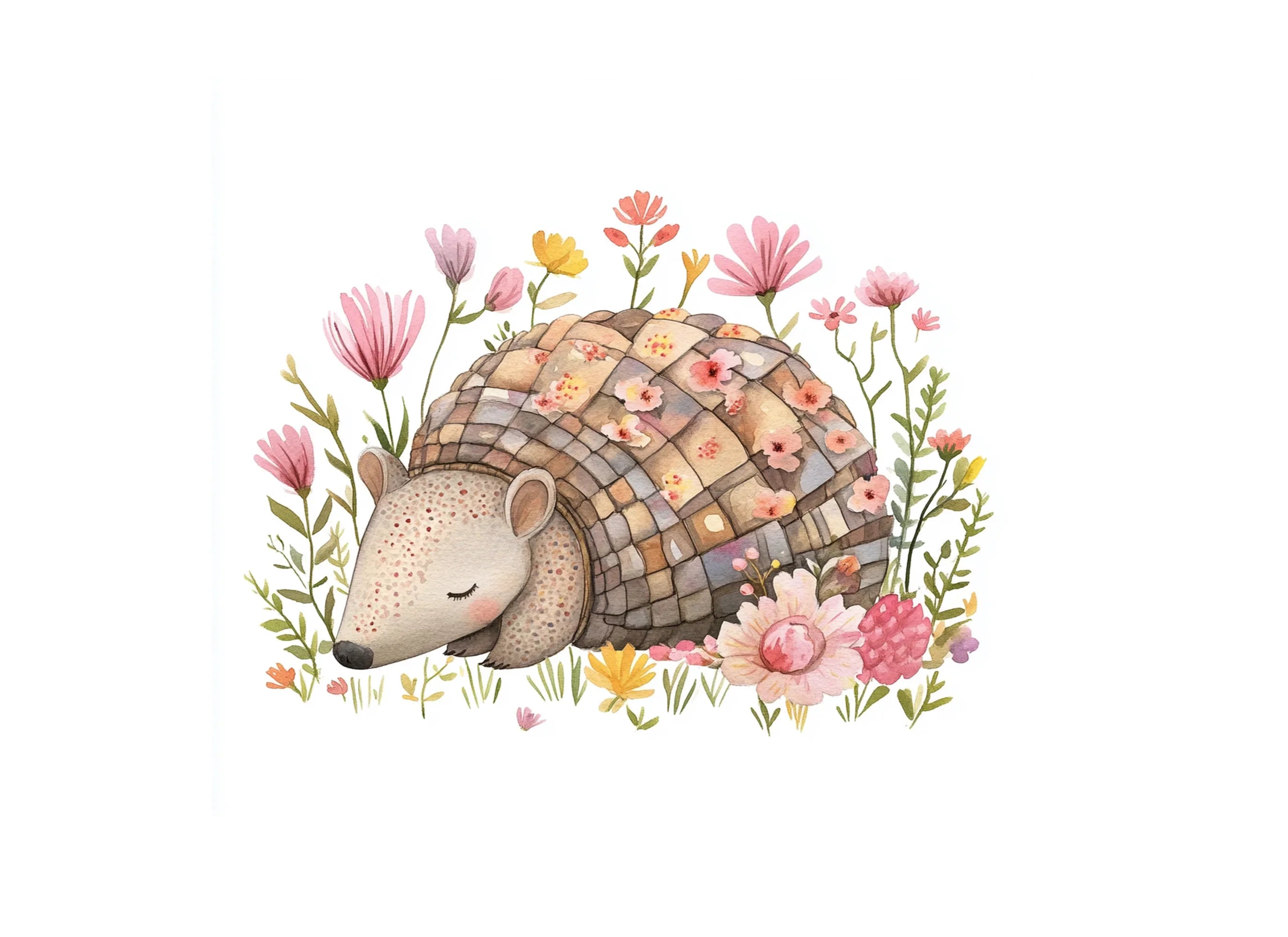 Cute Armadillo Floral Clipart Bundle