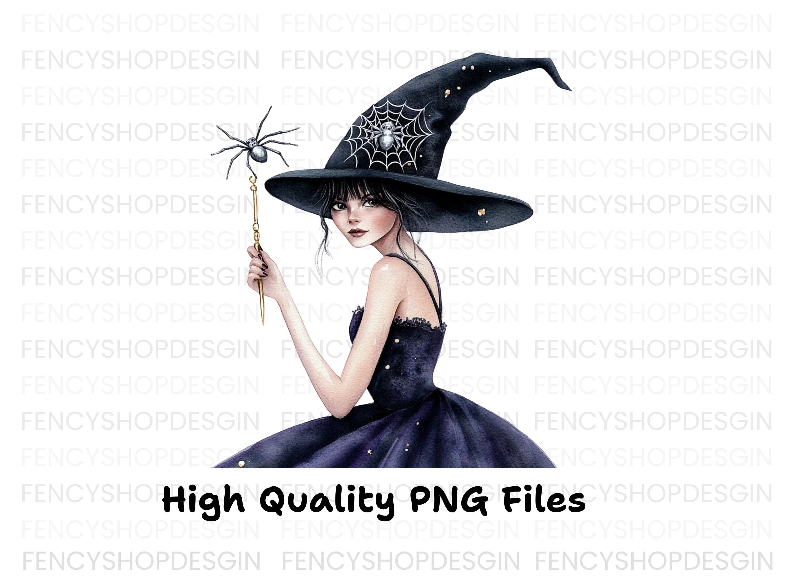 Mystical Witch with Spider Wand Clipart Bundle