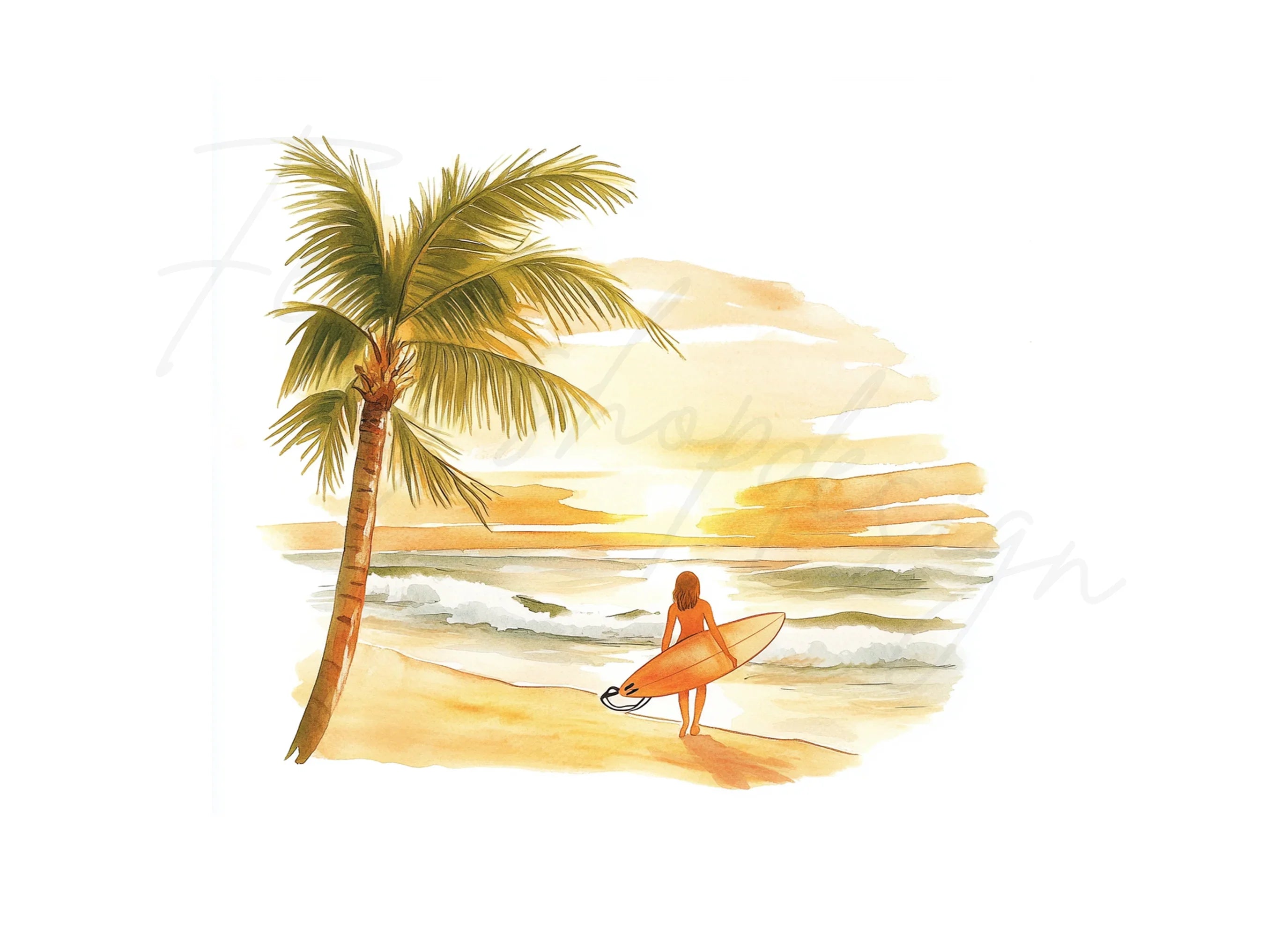 Tropical Beach Sunset Surfer Girl Clipart Bundle