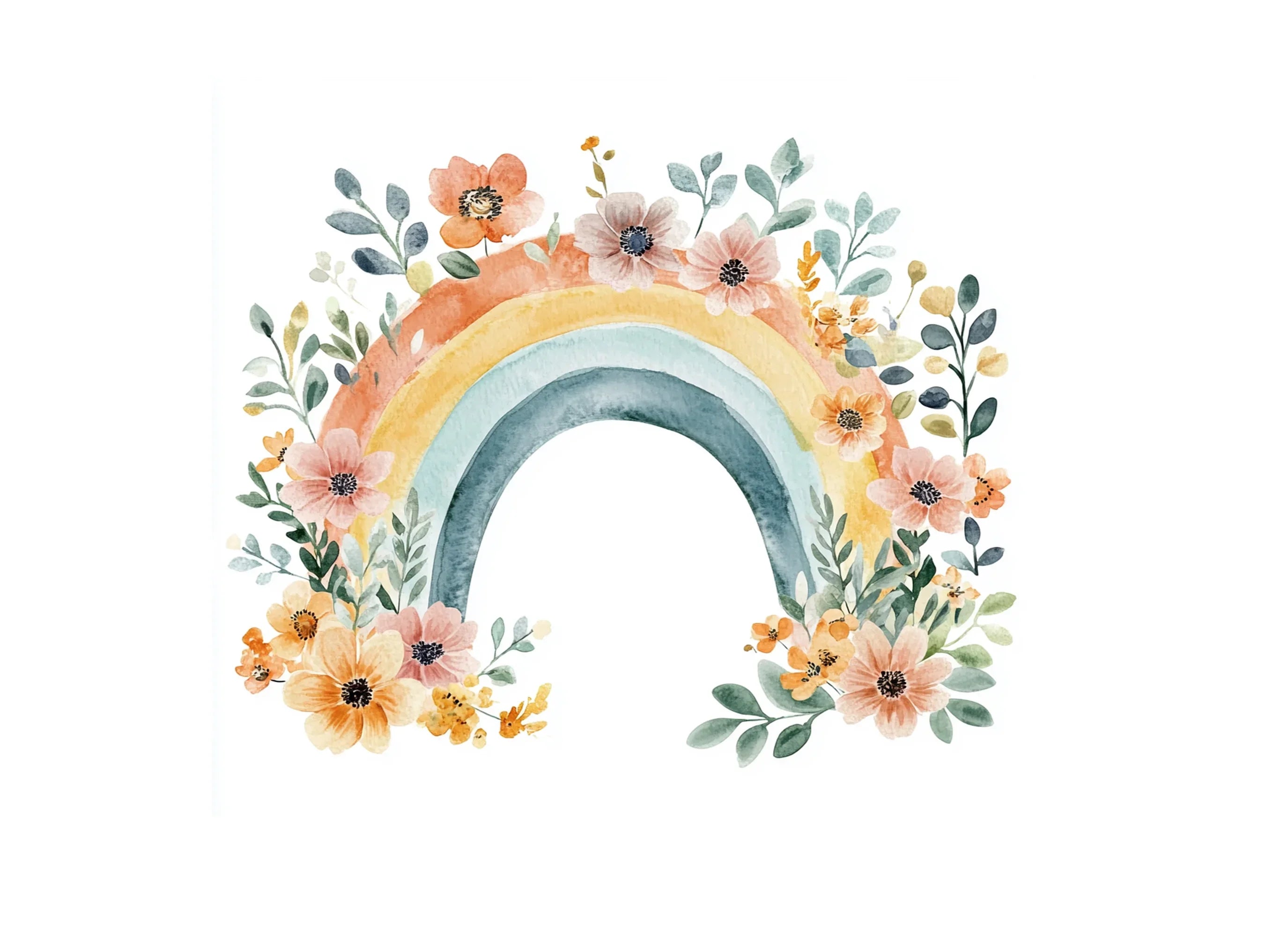 Boho Rainbow Floral Clipart Bundle