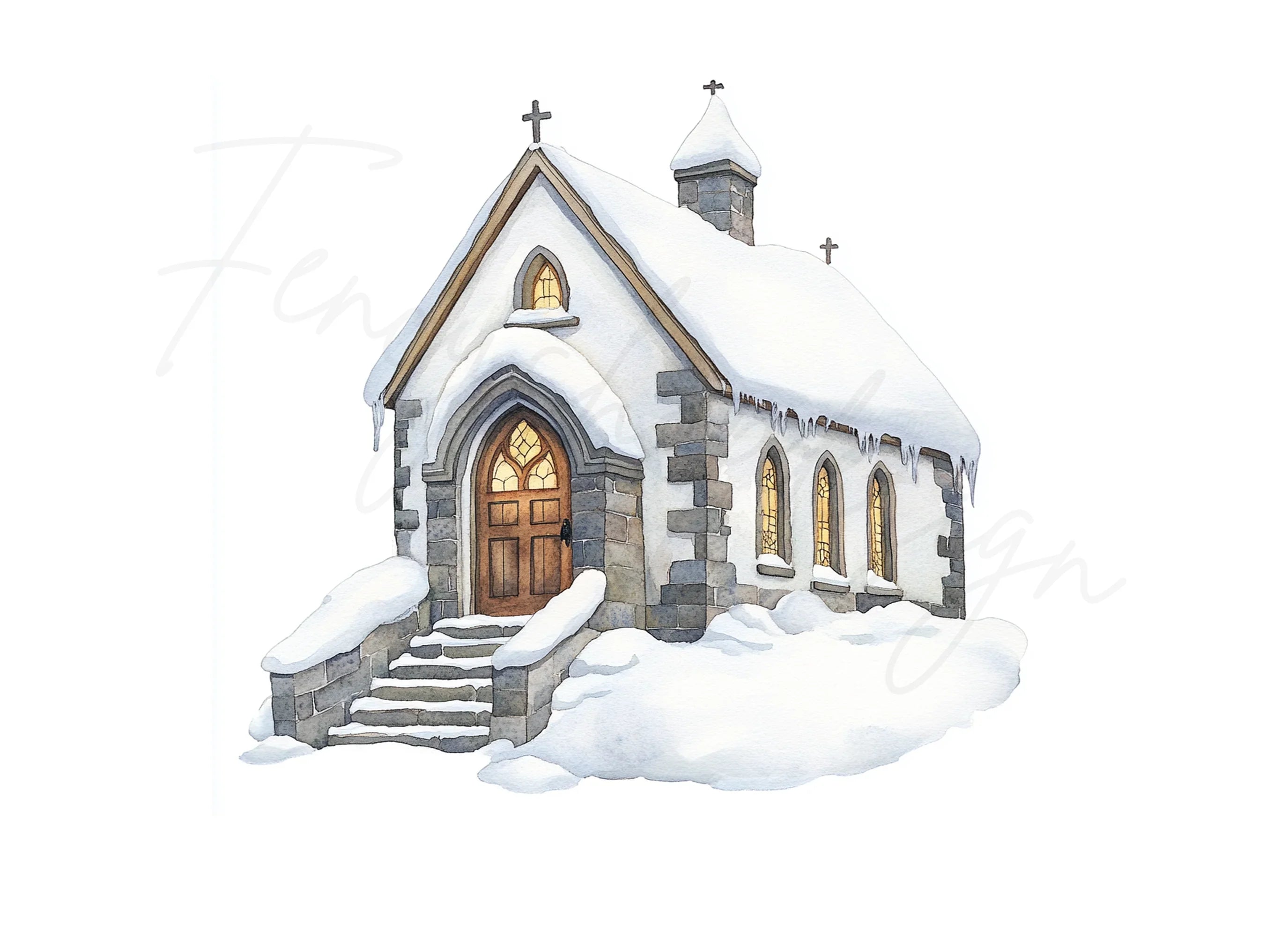 White Winter Chapels Clipart Bundle