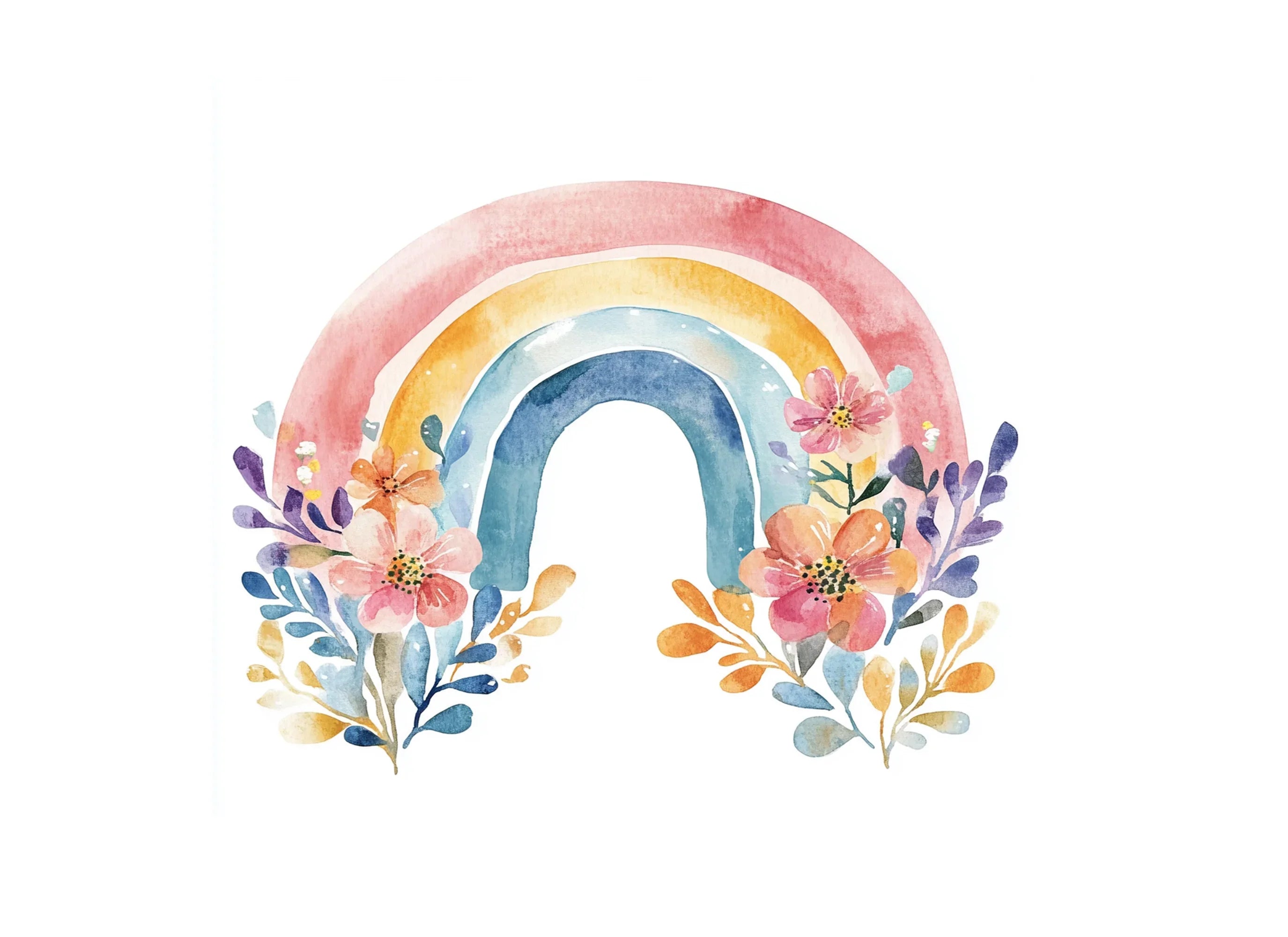 Pastel Floral Rainbow Clipart Bundle
