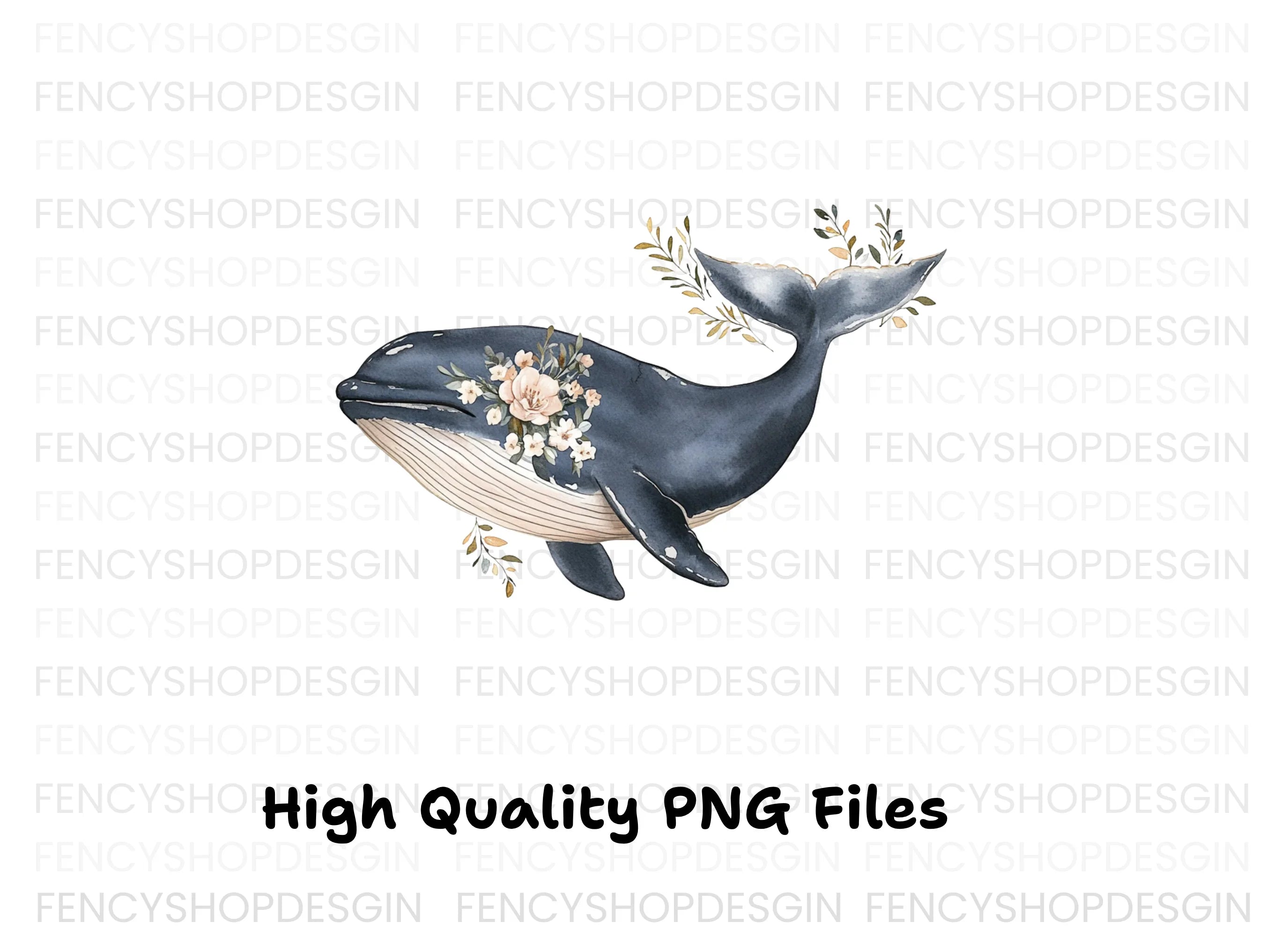 Elegant Floral Whale Clipart Bundle