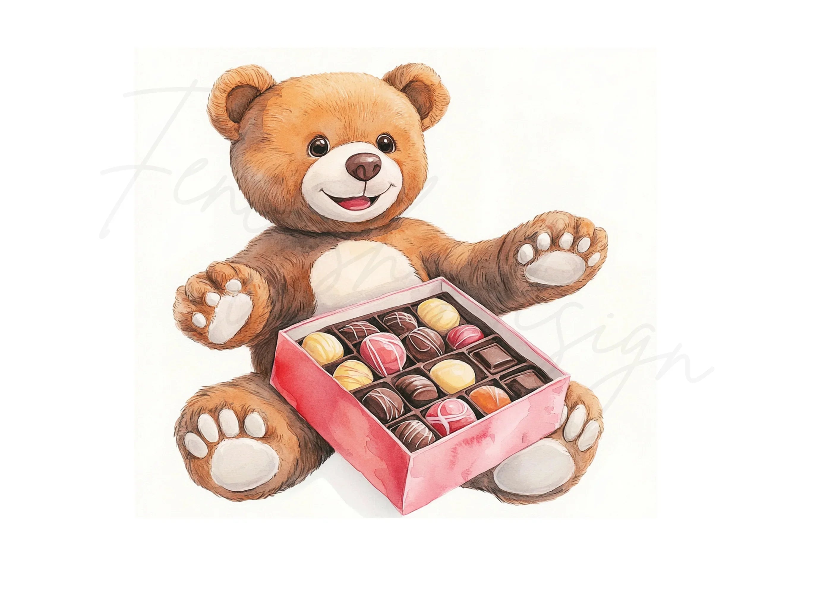 Teddy Bear with Box of Chocolates Clipart Bundle